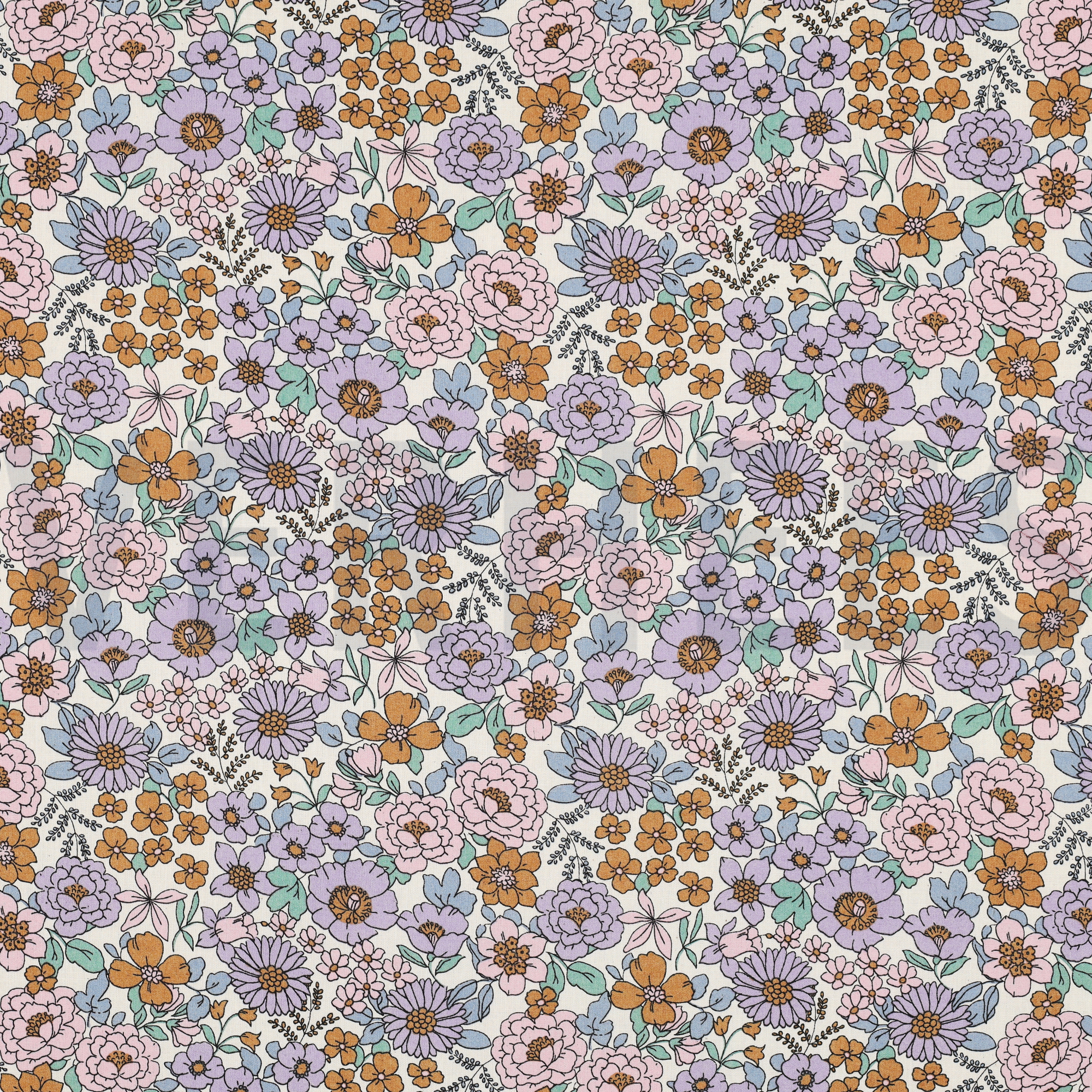 FEIN GEWEBTE BAUMWOLLPOPELINE BLUMEN LILA (high resolution)