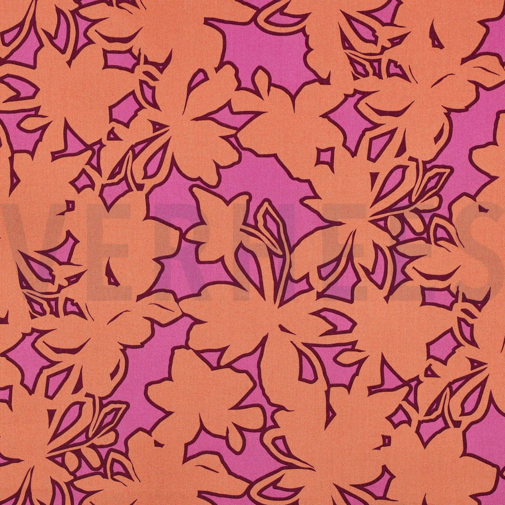 FEIN GEWEBTE BAUMWOLLPOPELINE BLUMEN ORANGE/ROSA (high resolution)