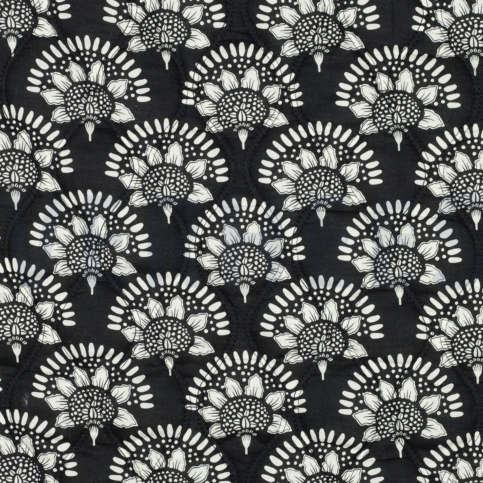 BAUMWOLLE VOILE GESTEPPT BLUMEN SCHWARZ (high resolution)