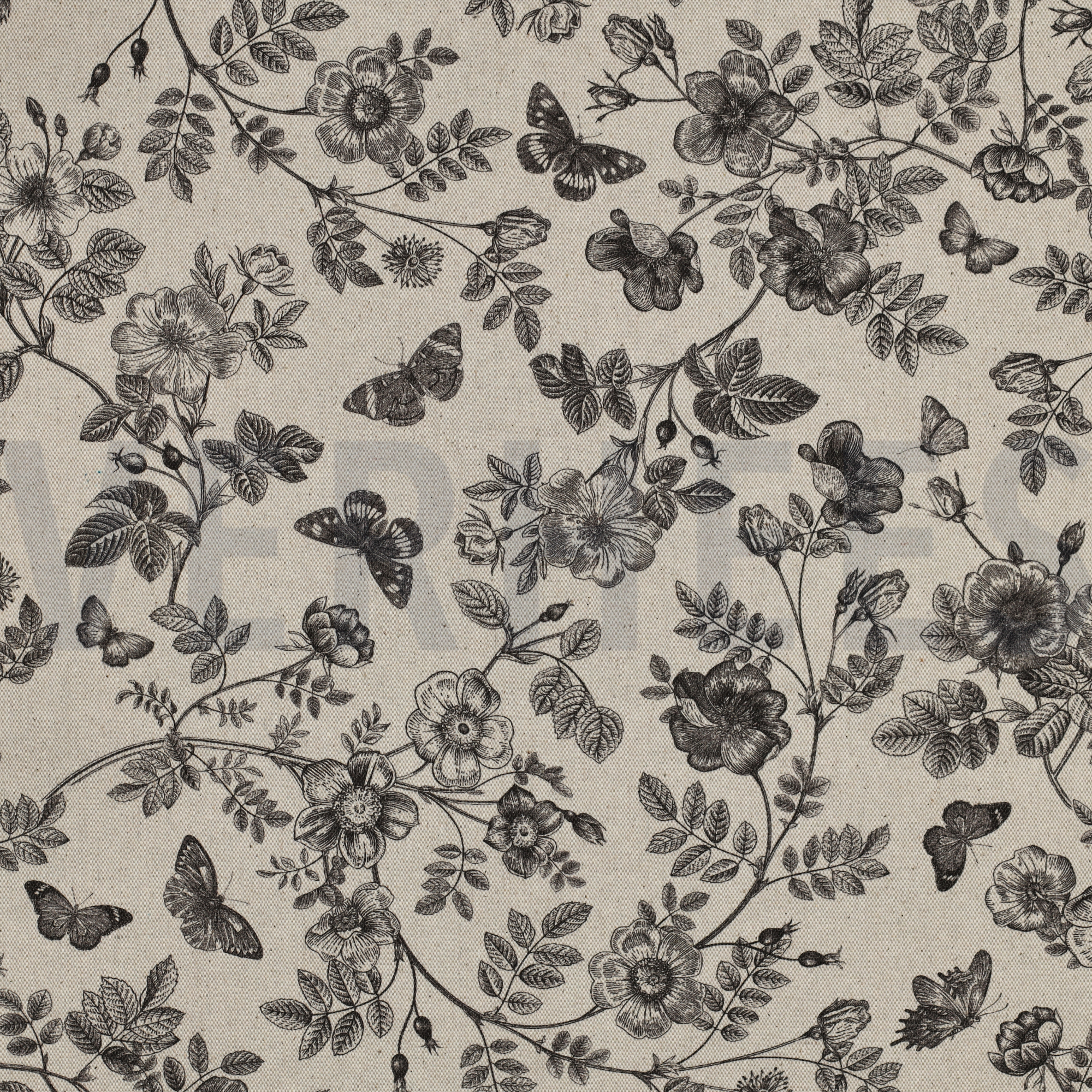 CANVAS LINEN LOOK DIGITAL FLOWERS BLACK (high resolution)