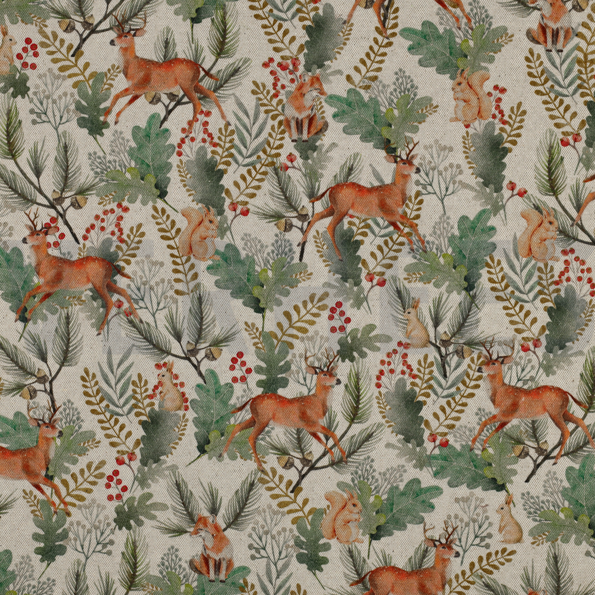 TOILE DÉCORATION LIN LOOK DIGITAAL ANIMAUX DE LA FORÊT LIN (high resolution)