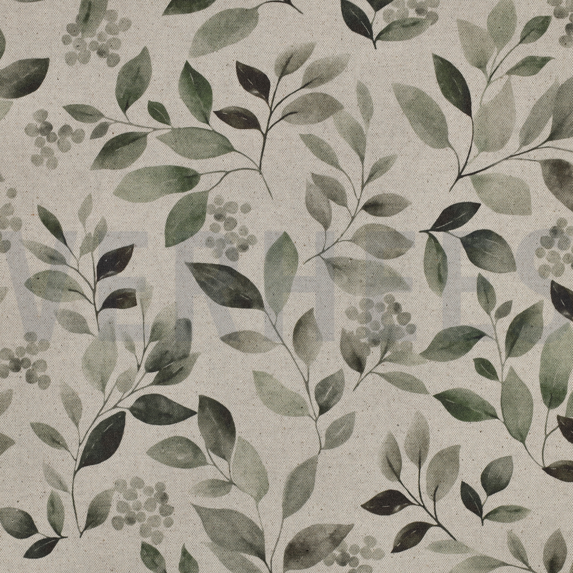 TOILE DÉCORATION LIN LOOK DIGITAL FEUILLES NATUREL (high resolution)