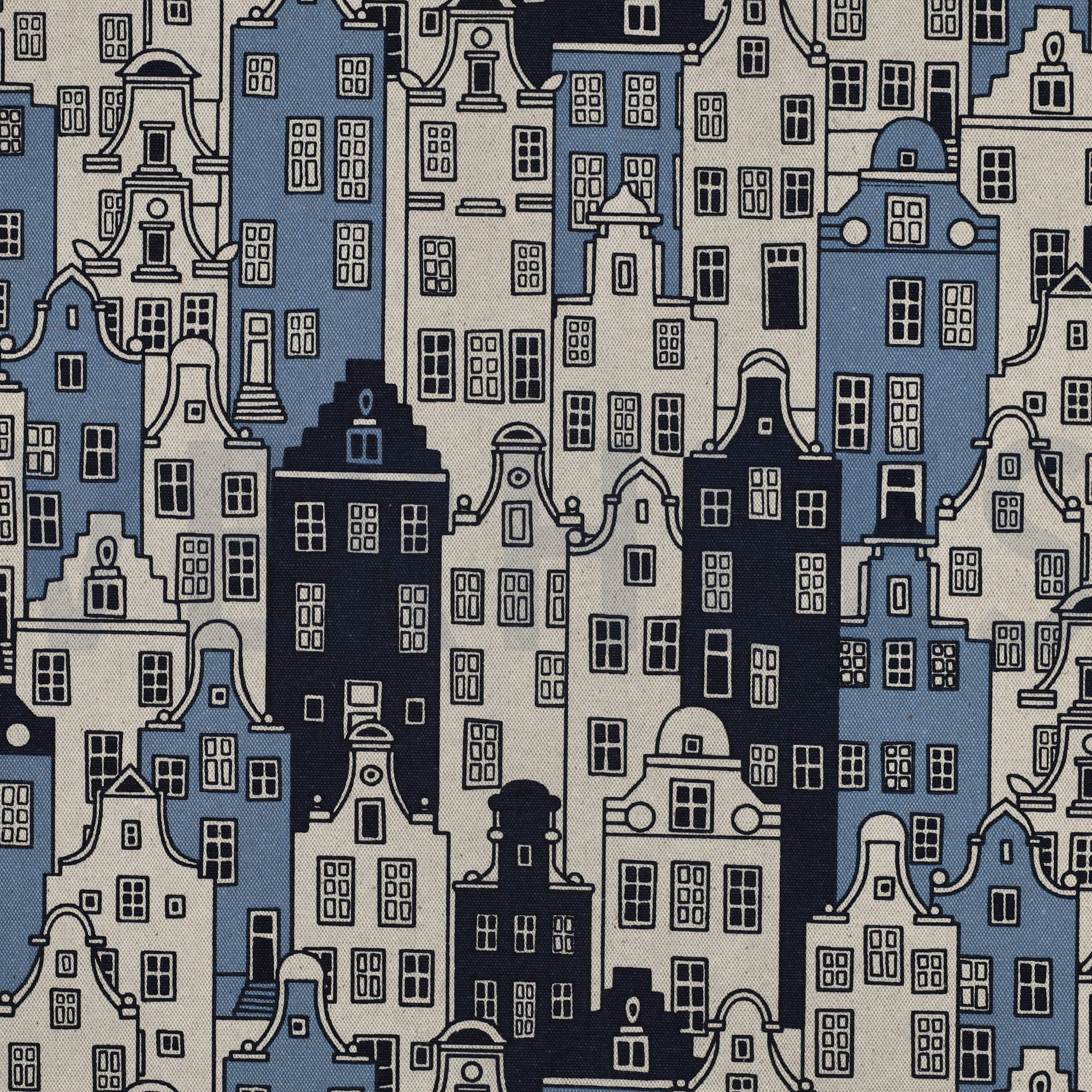 TOILE DÉCORATION LIN LOOK MAISONS BLUE (high resolution)