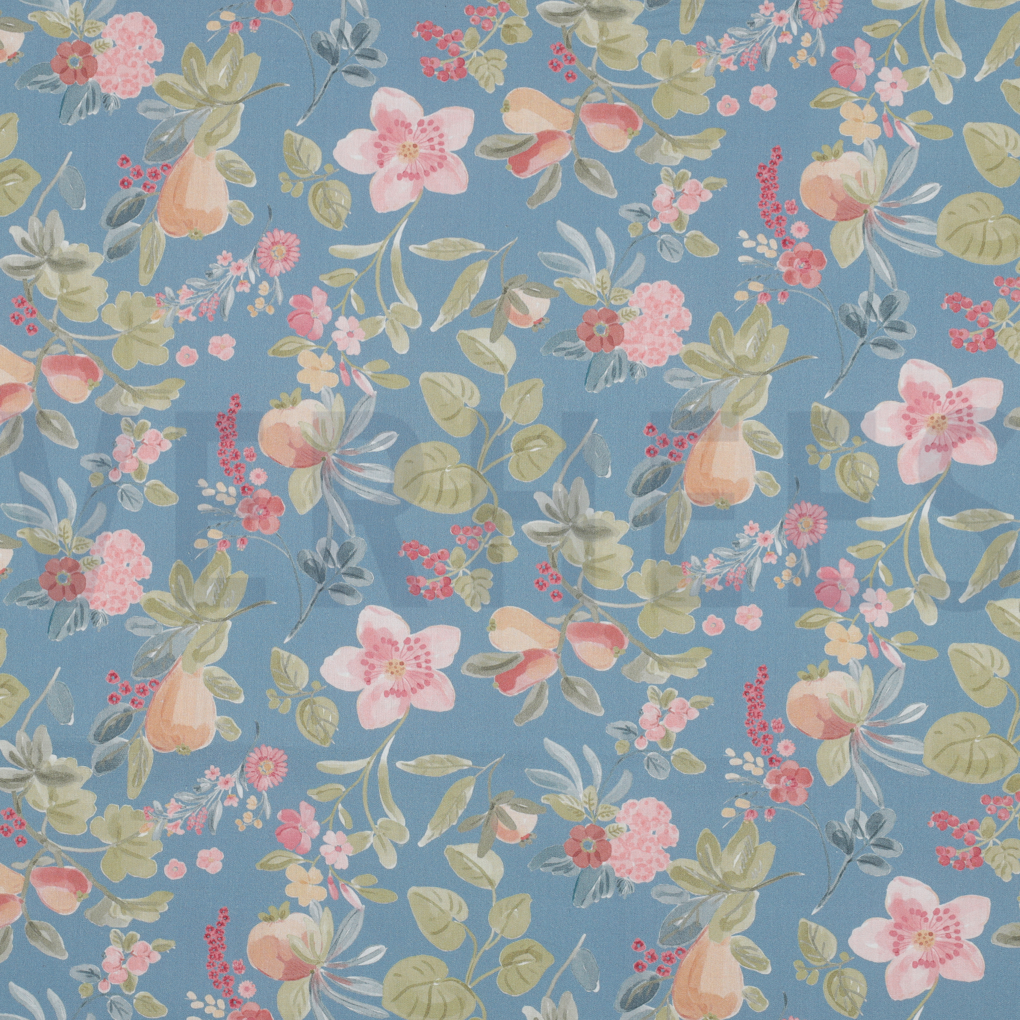 FEIN GEWEBTE BAUMWOLLPOPELINE DIGITAL BLUMEN BLAU (high resolution)