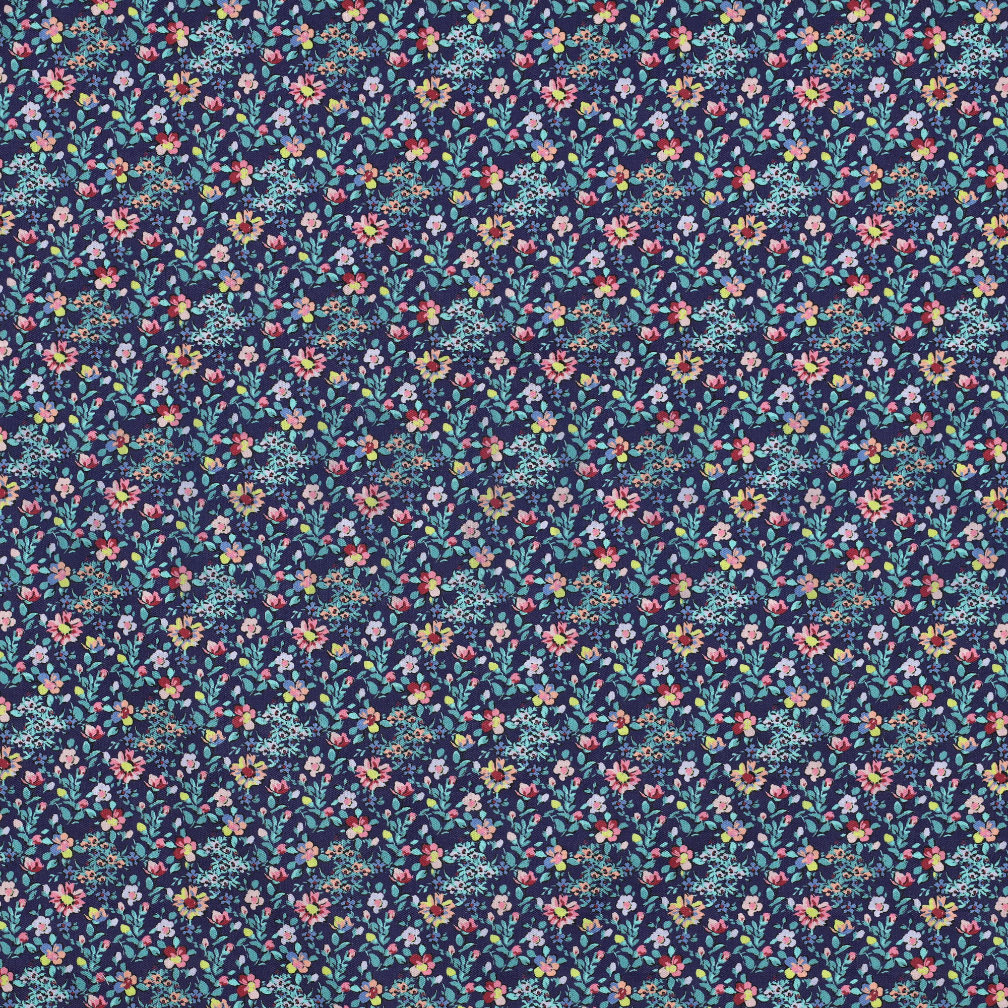FEIN GEWEBTE BAUMWOLLPOPELINE DIGITAL BLUMEN MARINEBLAU (high resolution)