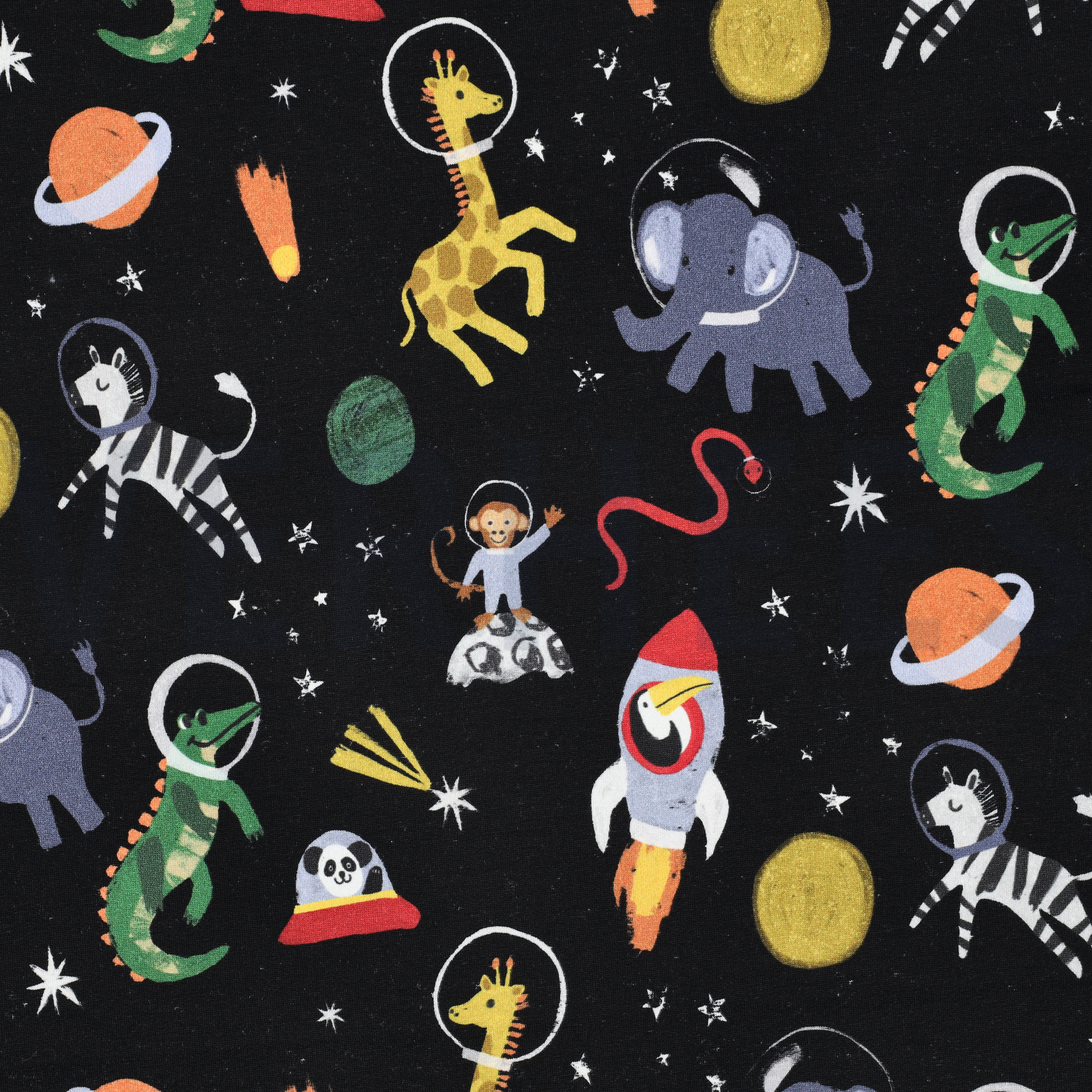 FRENCH TERRY DIGITAL WELTRAUMTIERE SCHWARZ (high resolution)