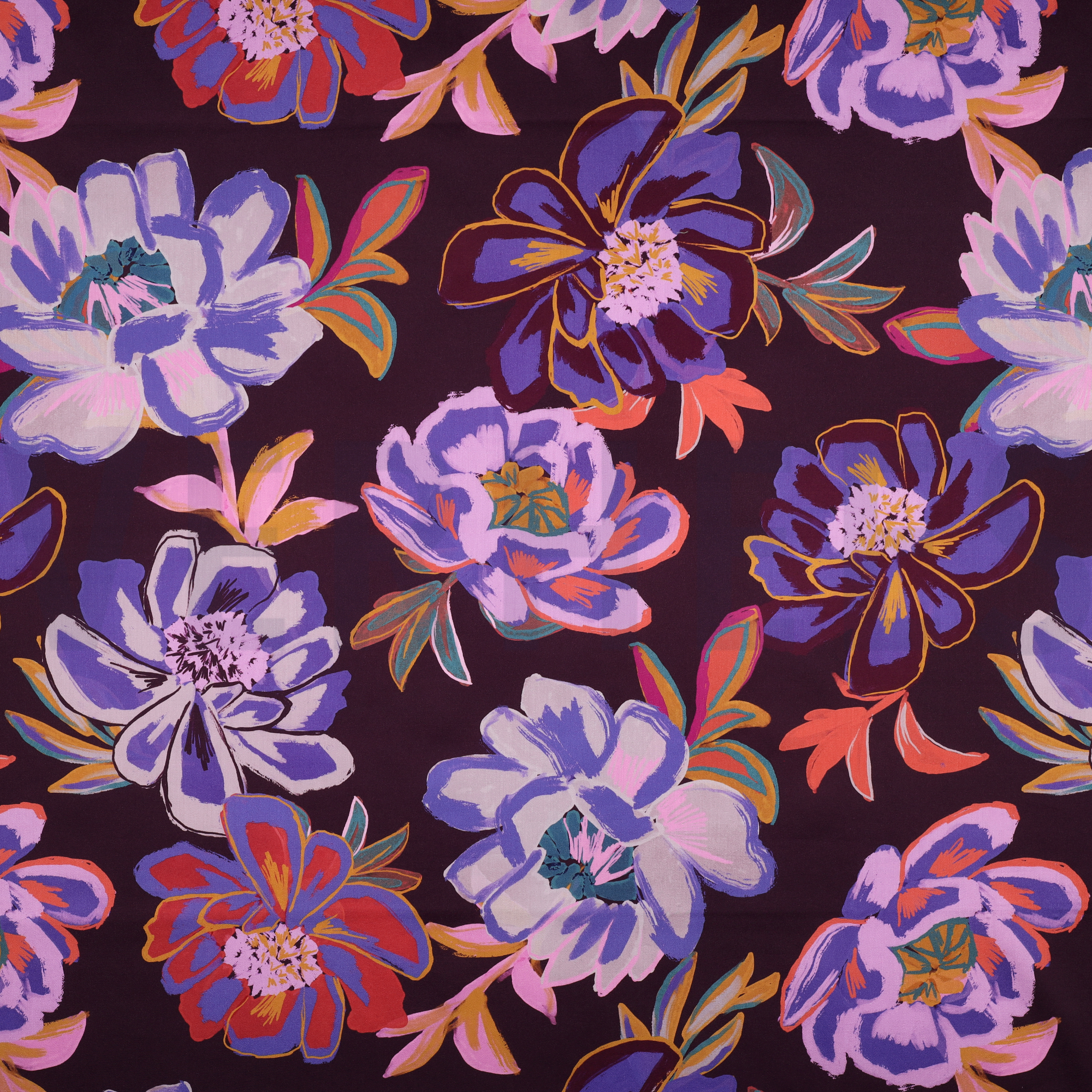 BAUMWOLLE SATIN DIGITAL BLUMEN BORDEAUXROT (high resolution)