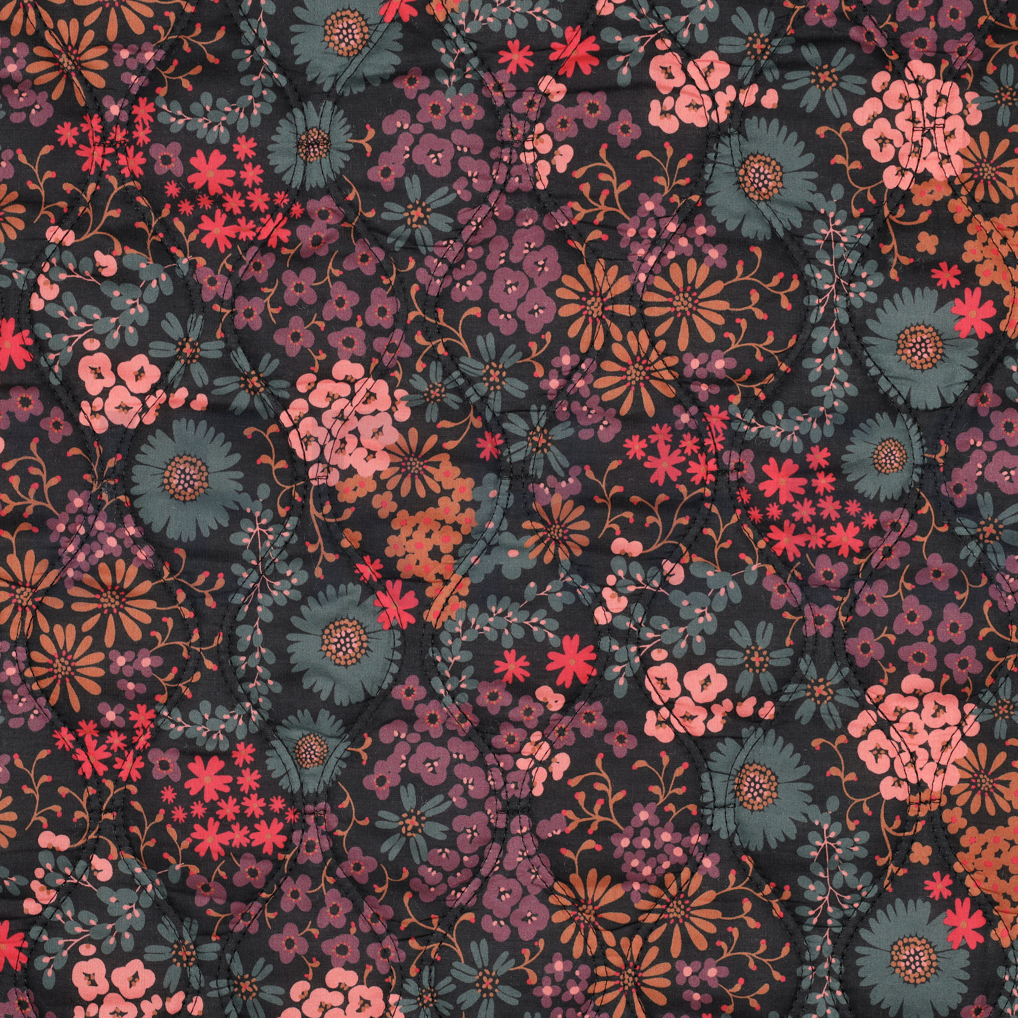 COTON VOILE MATELASSÉ DIGITAL FLEURS NOIR (high resolution)