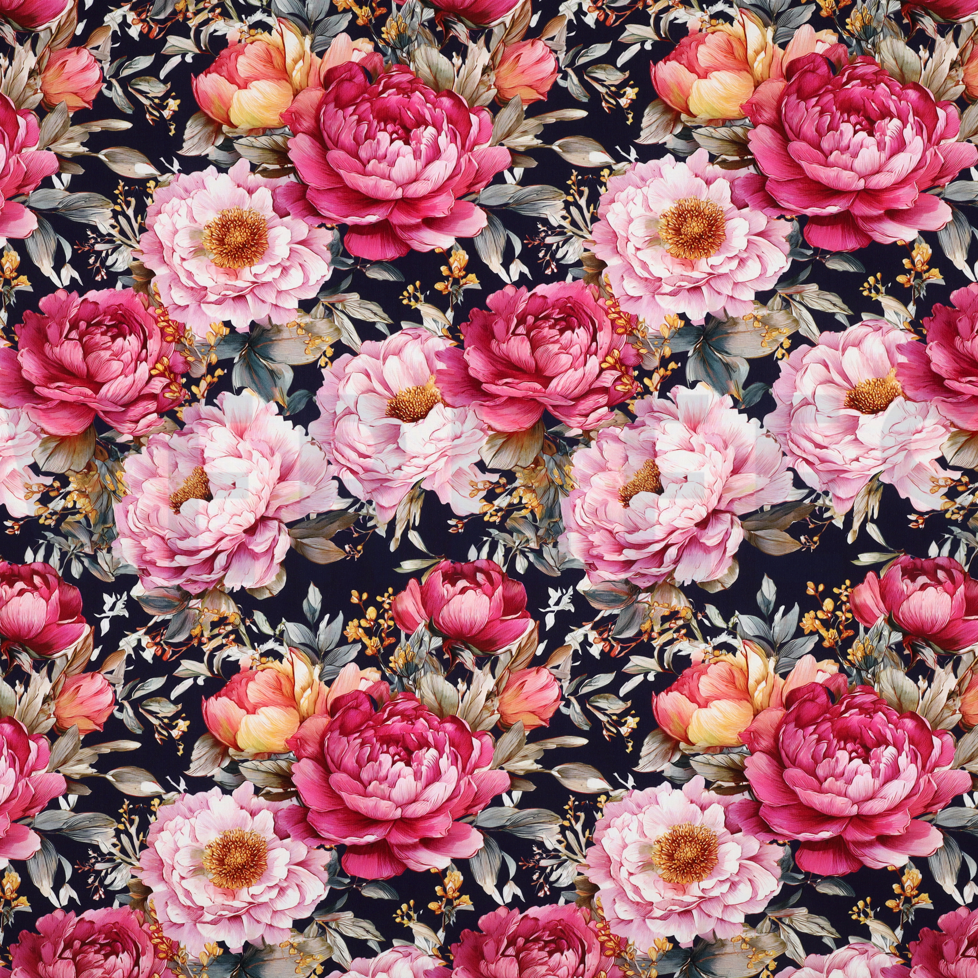VISCOSE RADIANCE DIGITAL FLEURS BLEU MARINE (high resolution)