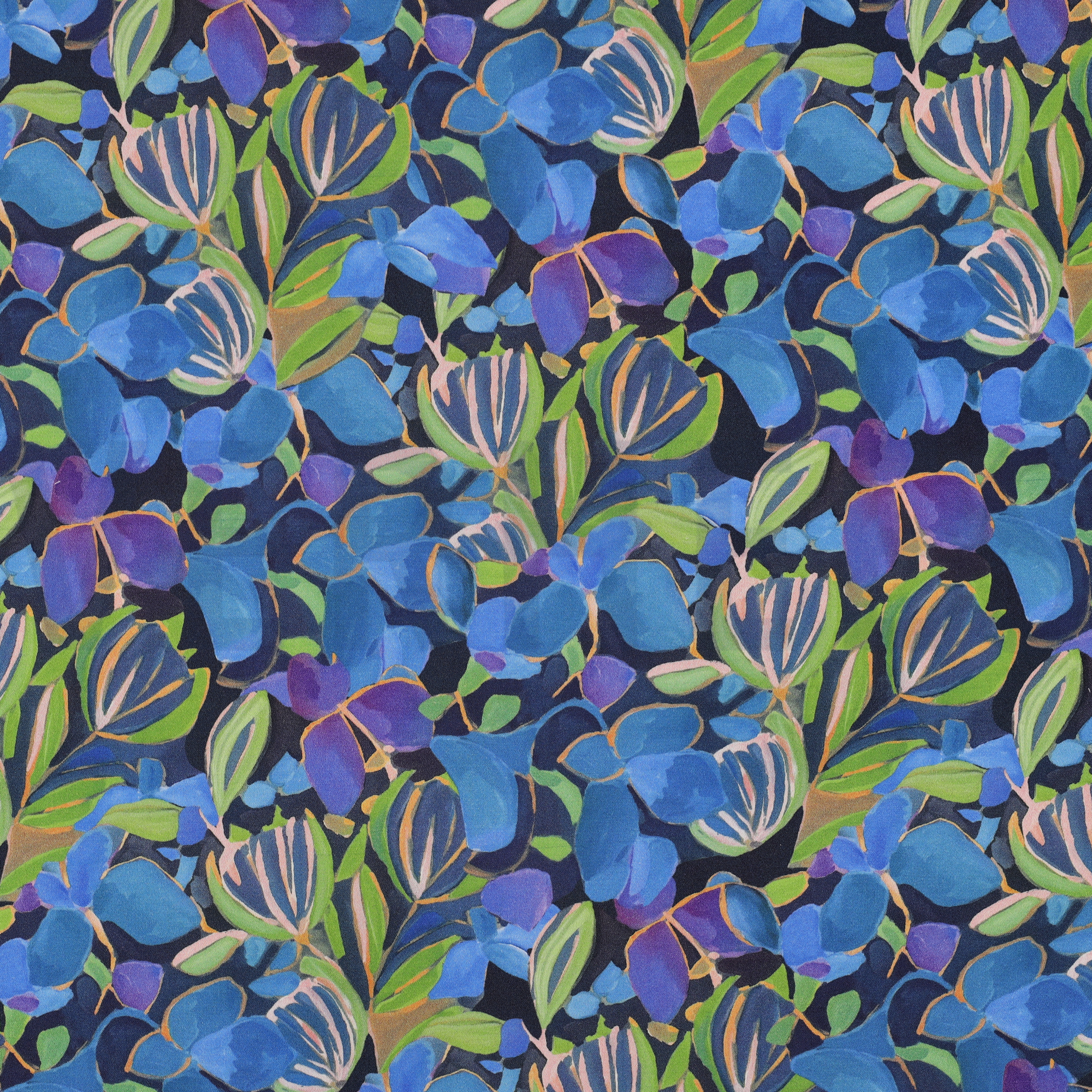 VISCOSE SATIJN DIGITAAL BLOEMEN KOBALTBLAUW (high resolution)