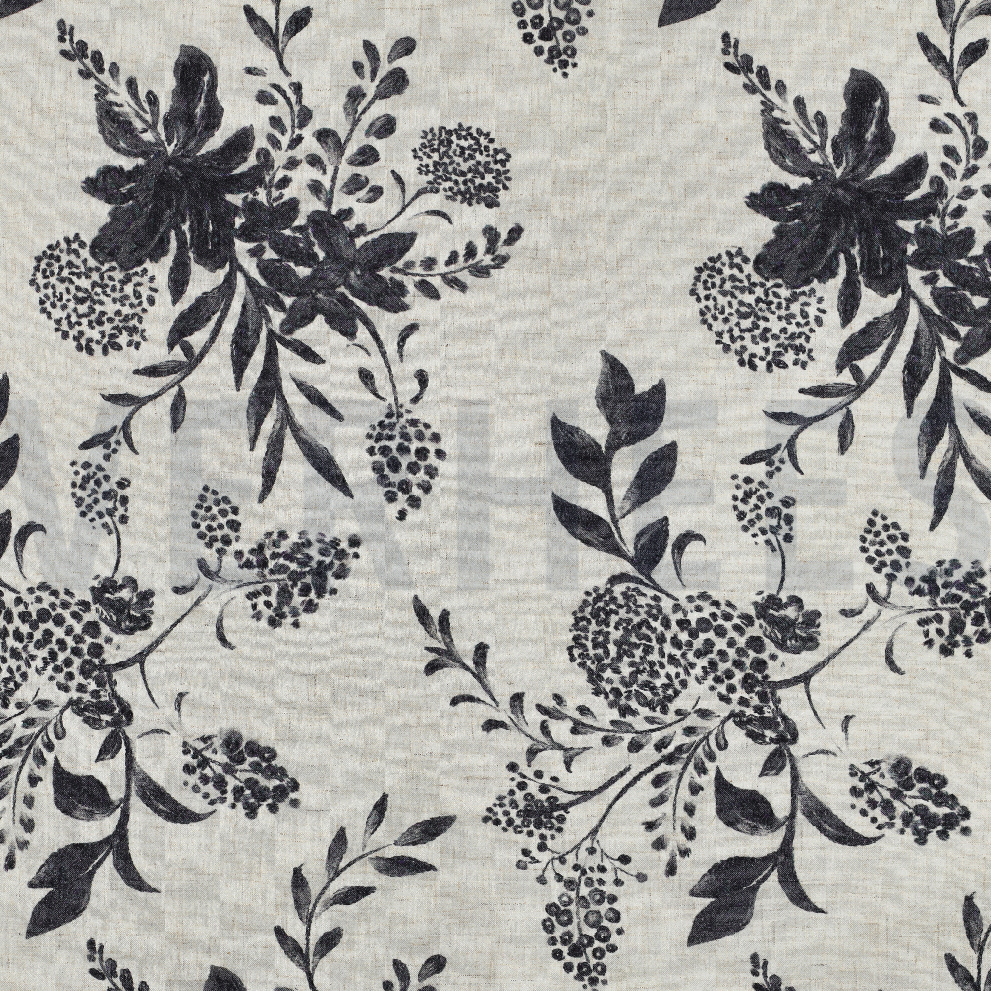 LIN VISCOSE SLUB DIGITAL FLEURS BLANC CASSÉ (high resolution)
