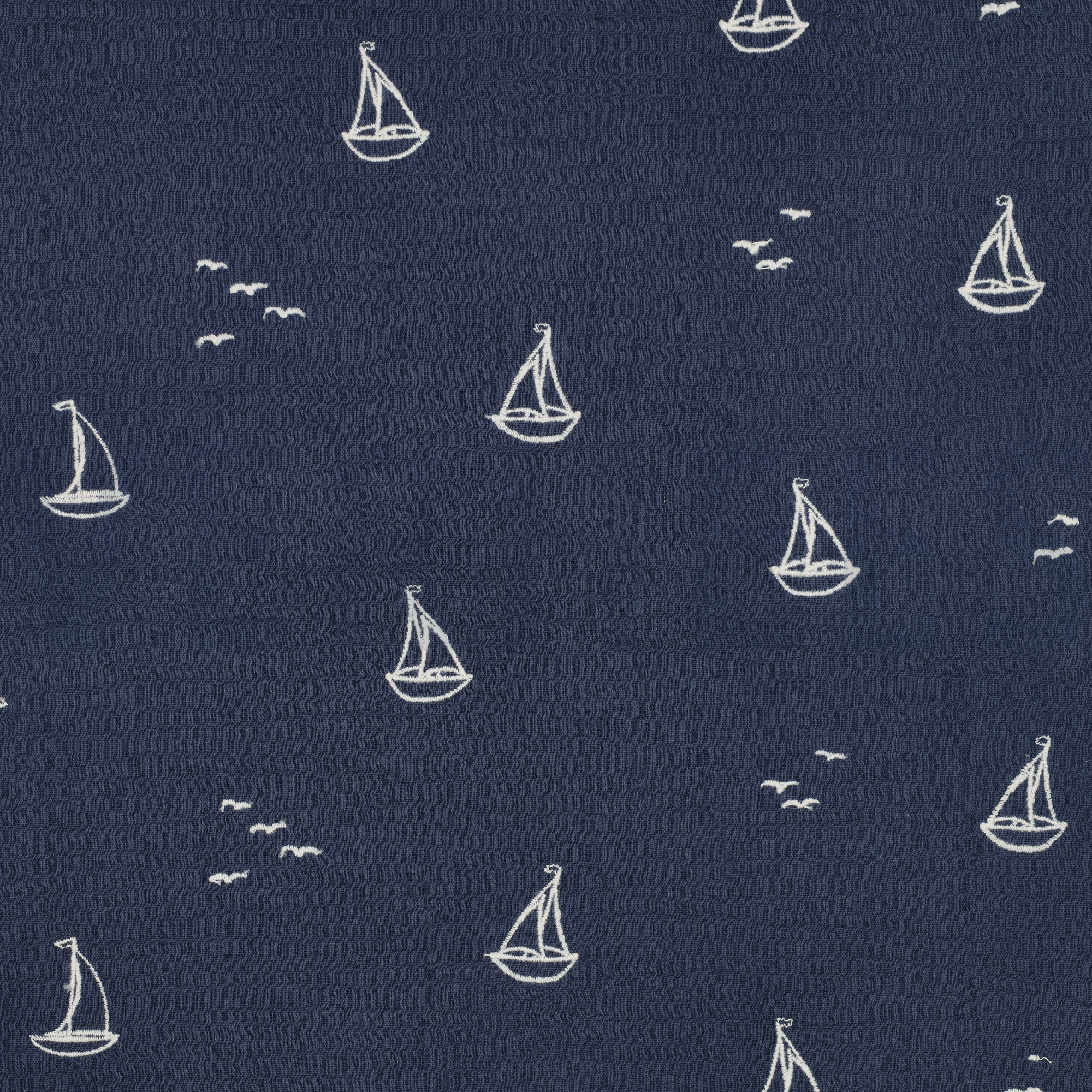DOUBLE GAUZE EMBROIDERY BOATS NAVY (high resolution)
