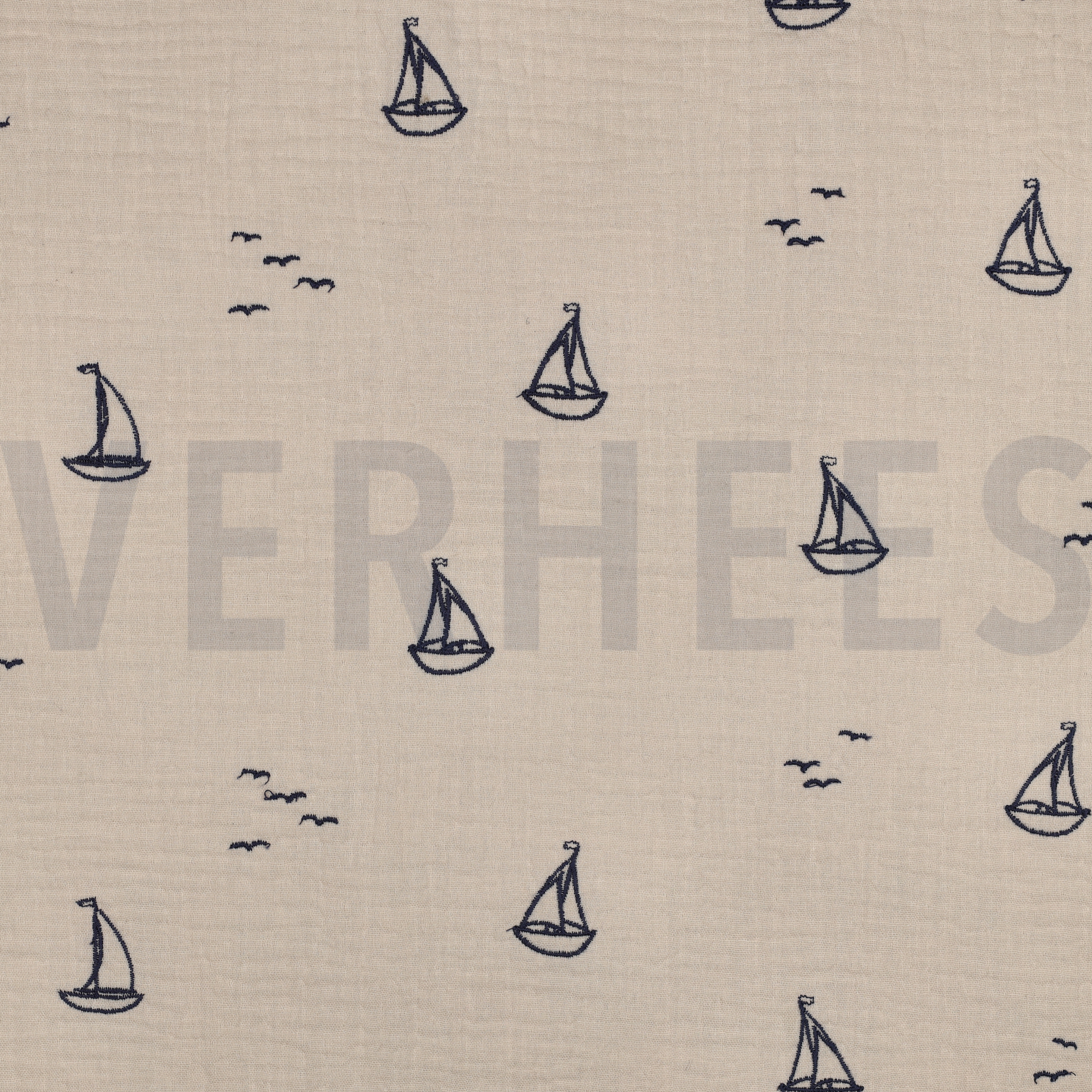DOUBLE GAUZE EMBROIDERY BOATS NATURAL (high resolution)