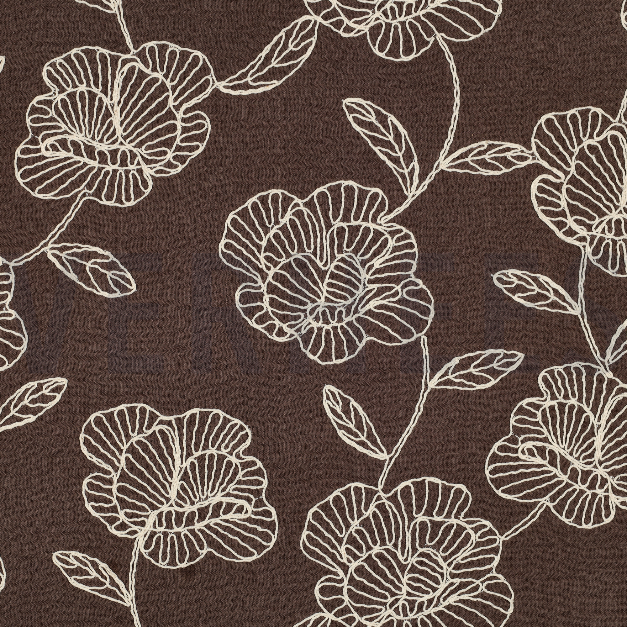 DOUBLE GAUZE EMBROIDERY BLOEMEN BRUIN (high resolution)
