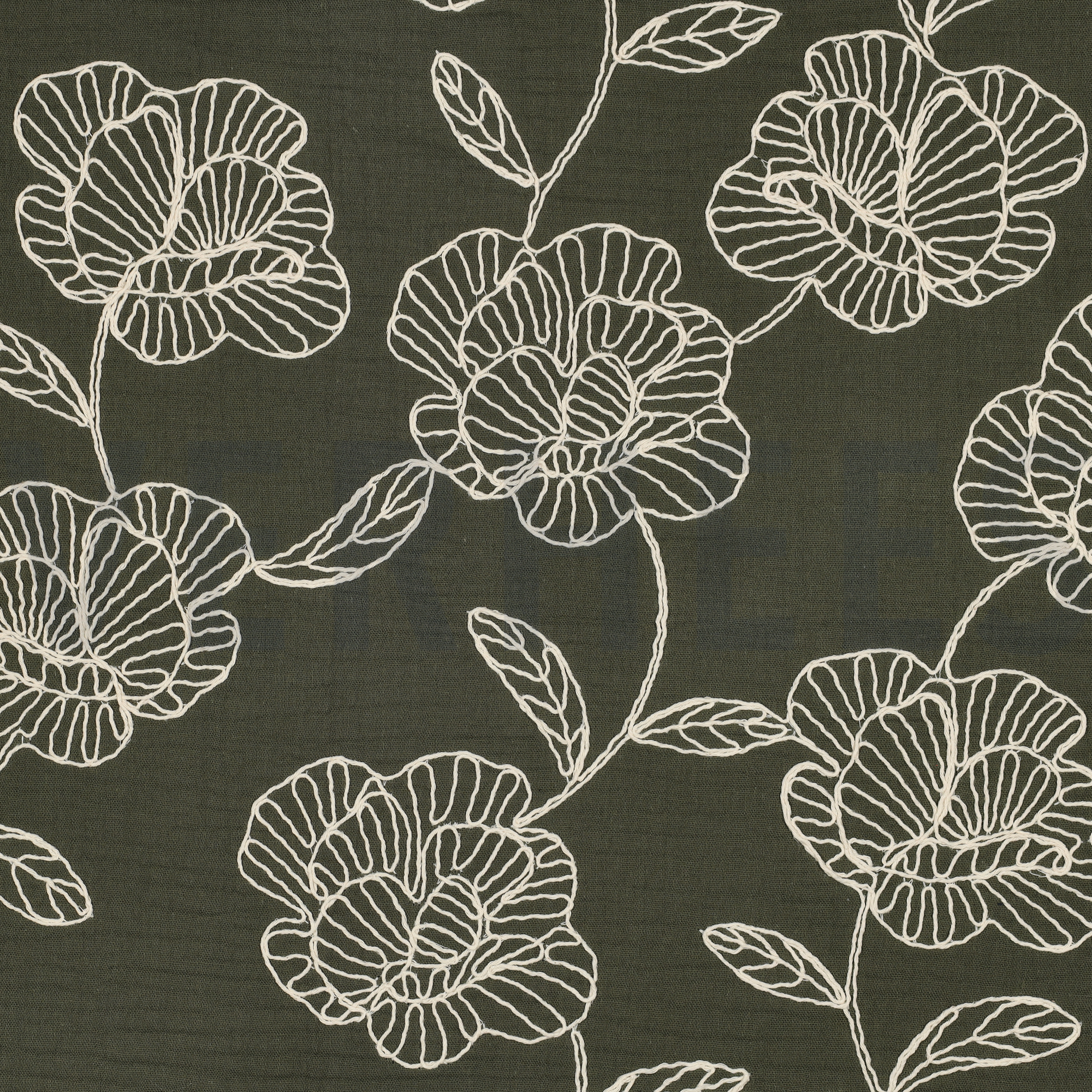 DOUBLE GAUZE EMBROIDERY FLOWERS GREEN (high resolution)