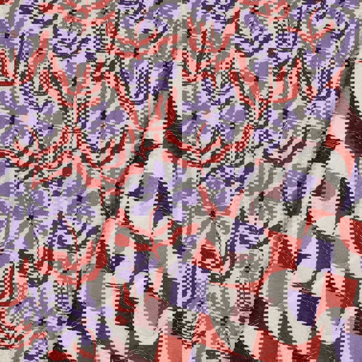 DOUBLE GAUZE GEWATTEERD BLOEMEN NATUREL (high resolution)