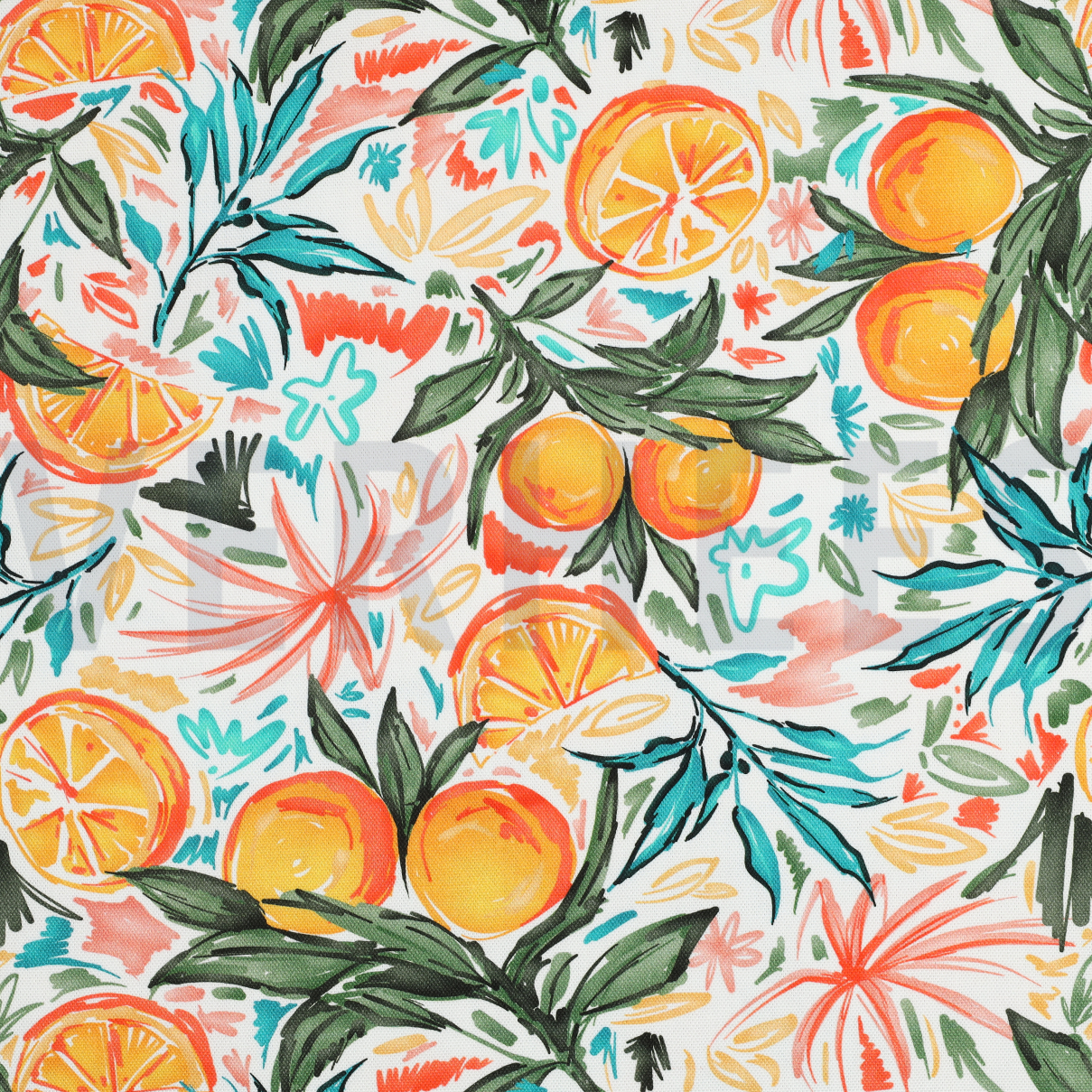 TOILE DÉCORATION DIGITAL ORANGES BLANC (high resolution)