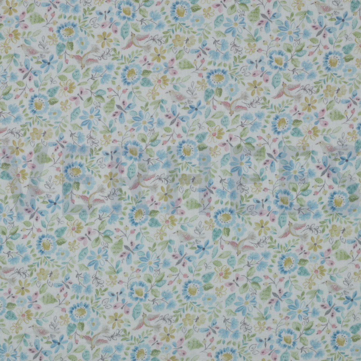 DOUBLE GAZE DE COTON GOTS DIGITAL  FLEURS BLEU (high resolution)