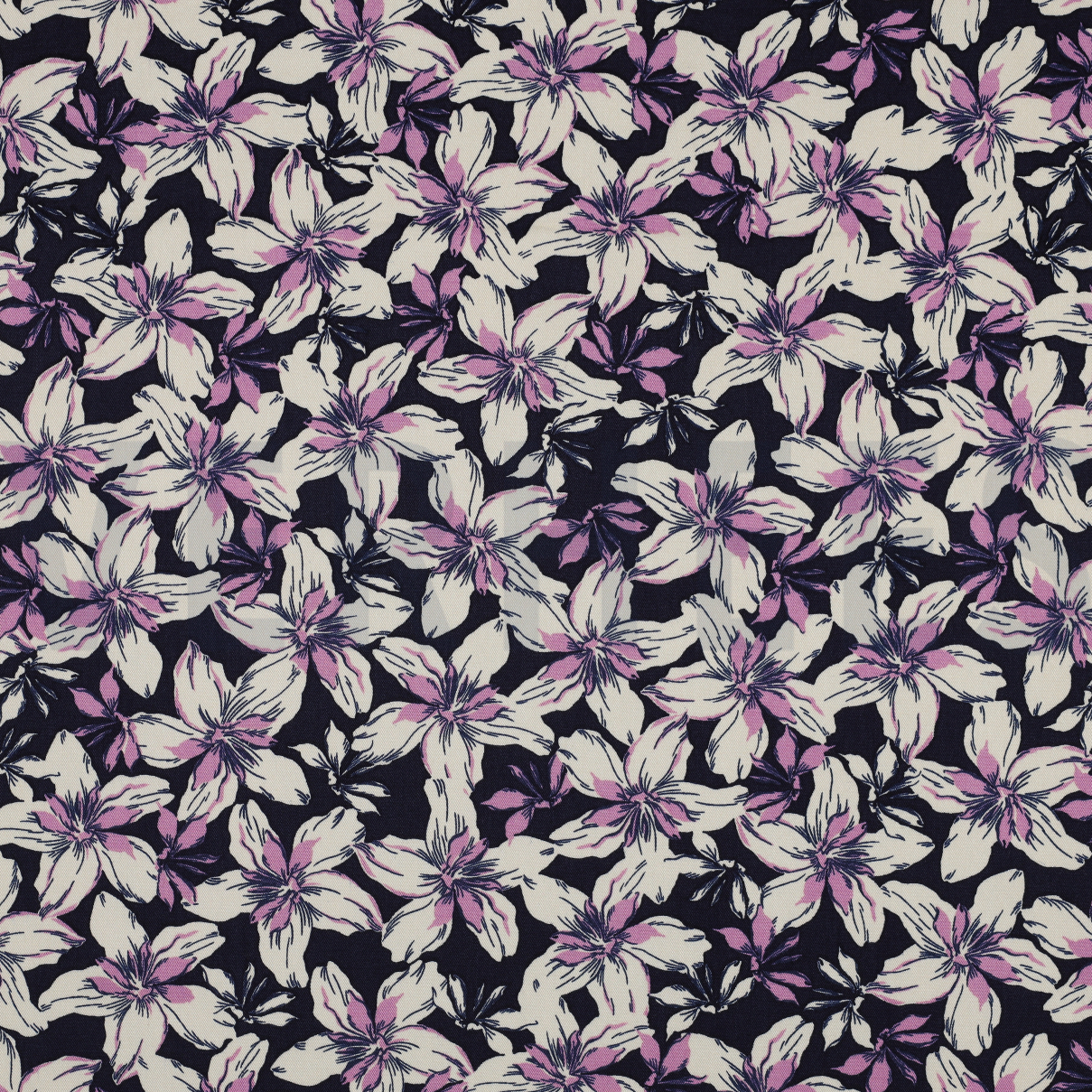 VISCOSE ROSELLA STRETCH BLOEMEN MARINEBLAUW (high resolution)