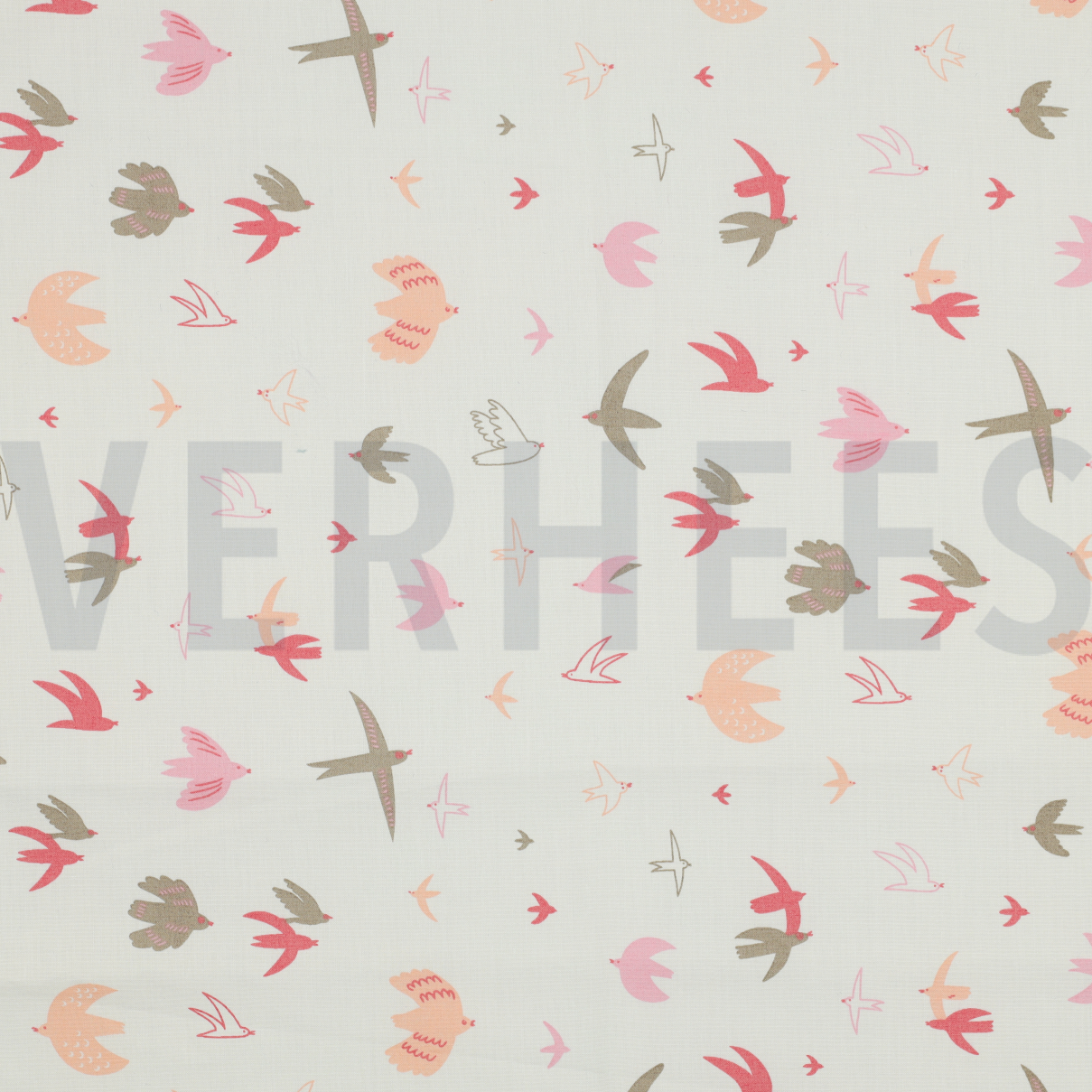 KATOENEN POPLIN VOGELS SNEEUWWIT (high resolution)