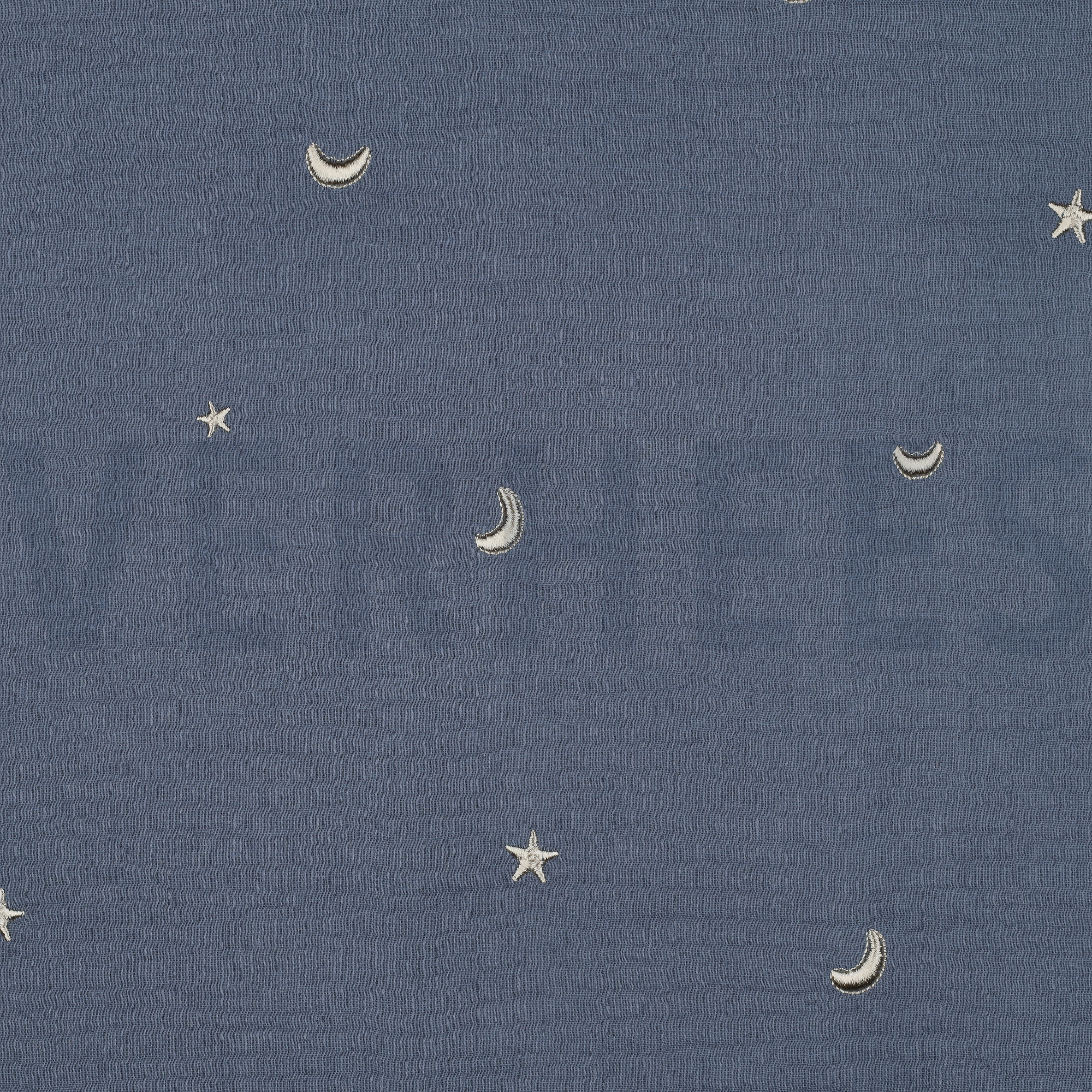 DOUBLE GAZE DE COTON BRODERIE ÉTOILES JEAN BLEU (high resolution)