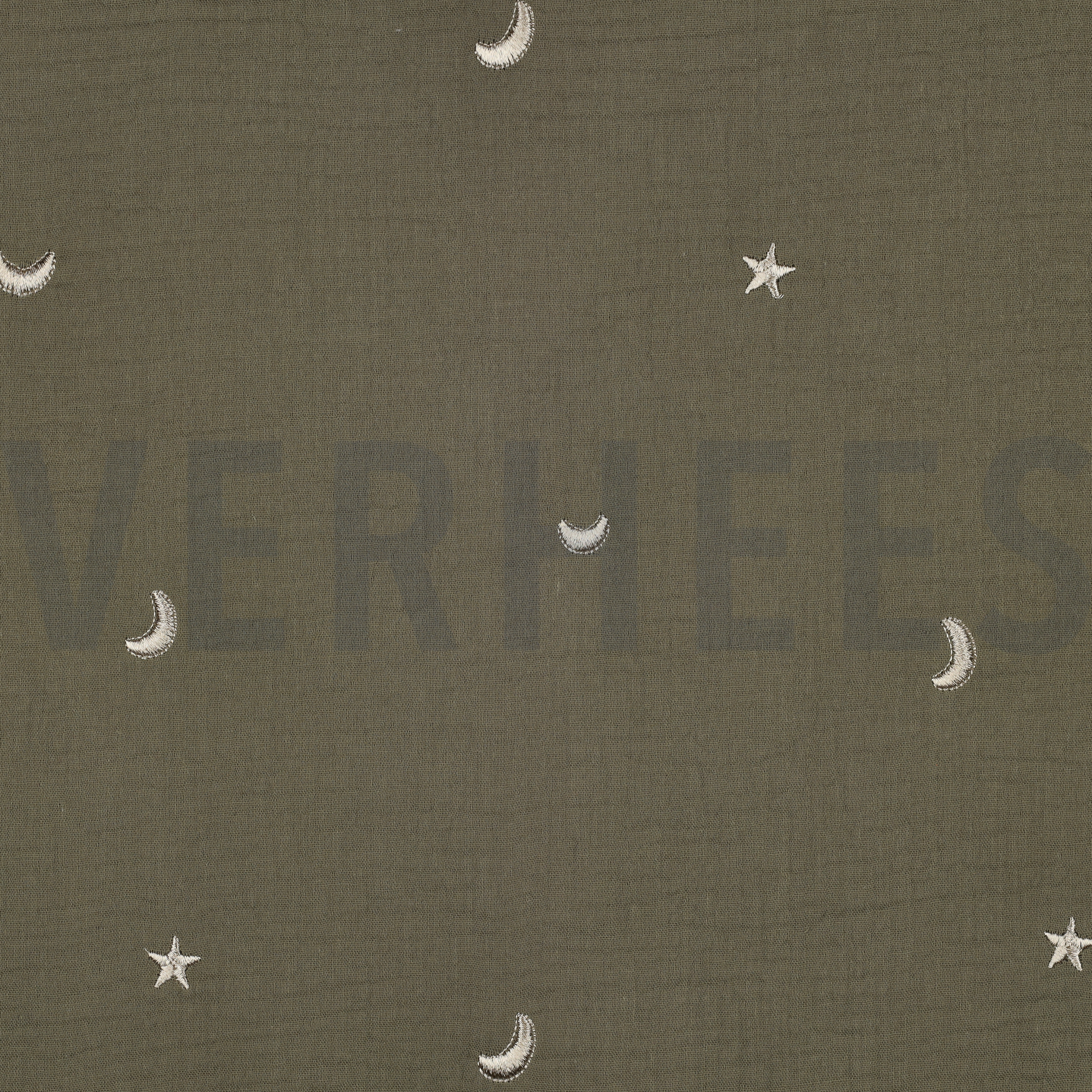 MUSSELIN STICKEREI STERNE MOOSGRÜN (high resolution)