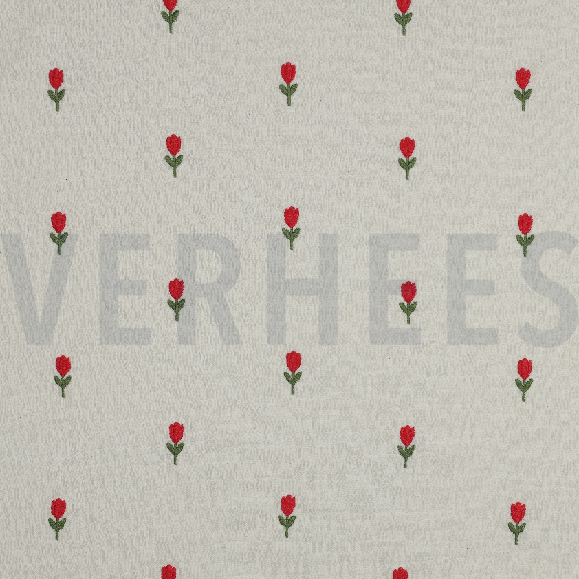 DOUBLE GAZE DE COTON BRODERIE FLEURS NATUREL (high resolution)