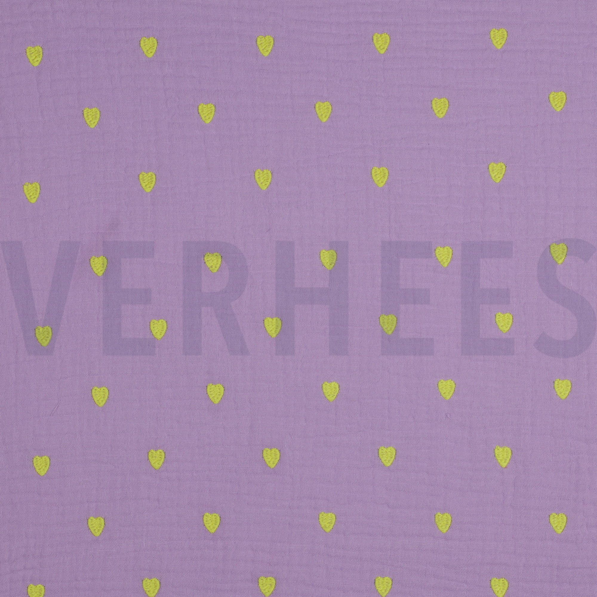 DOUBLE GAZE DE COTON BRODERIE COEURS NEON LAVANDE (high resolution)
