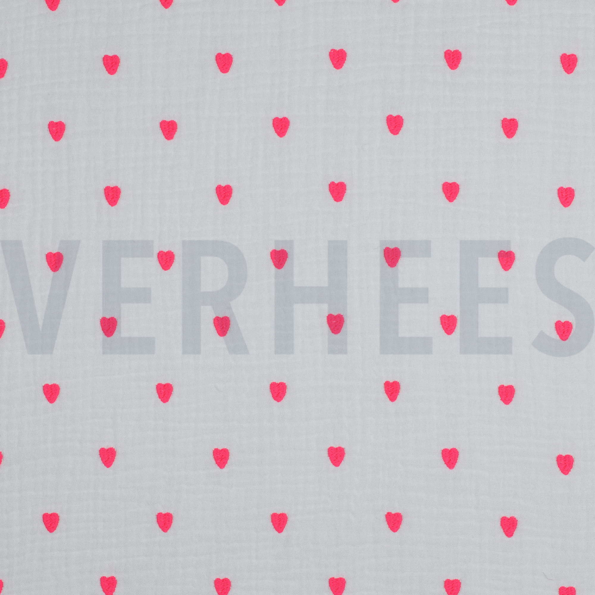 DOUBLE GAUZE EMBROIDERY NEON HEARTS WHITE (high resolution)