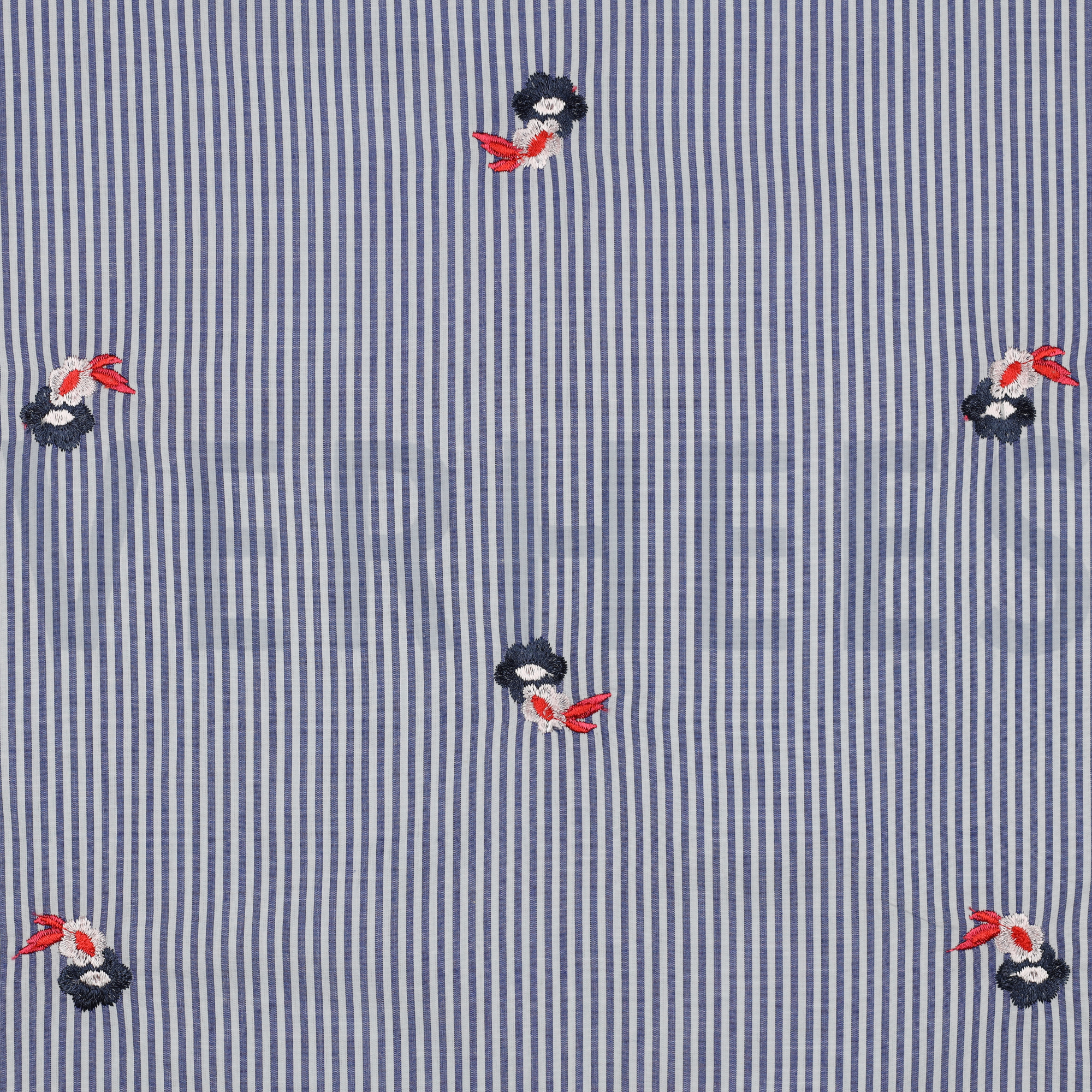 COTON RAYURES BRODERIE FLEURS BLEU (high resolution)