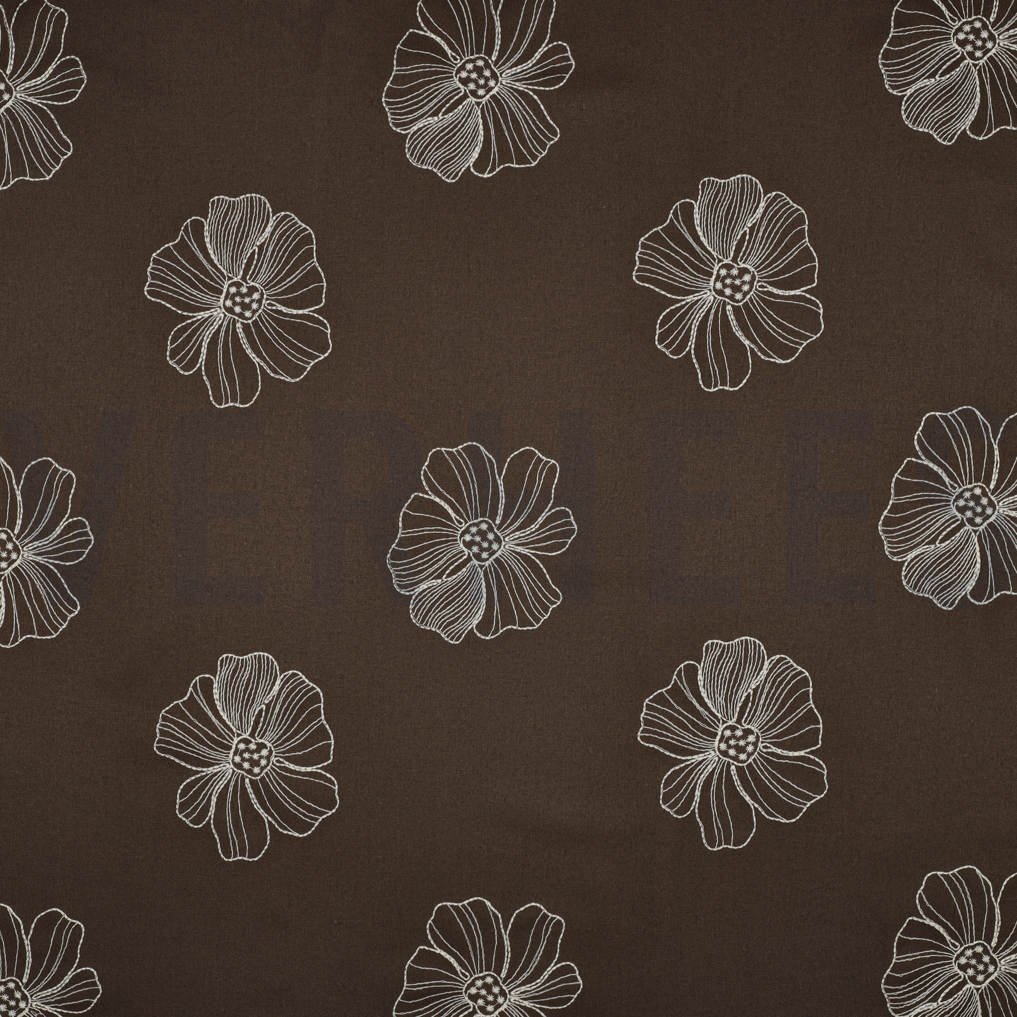 LEINEN VISKOSE STICKEREI BLUMEN BRAUN (high resolution)