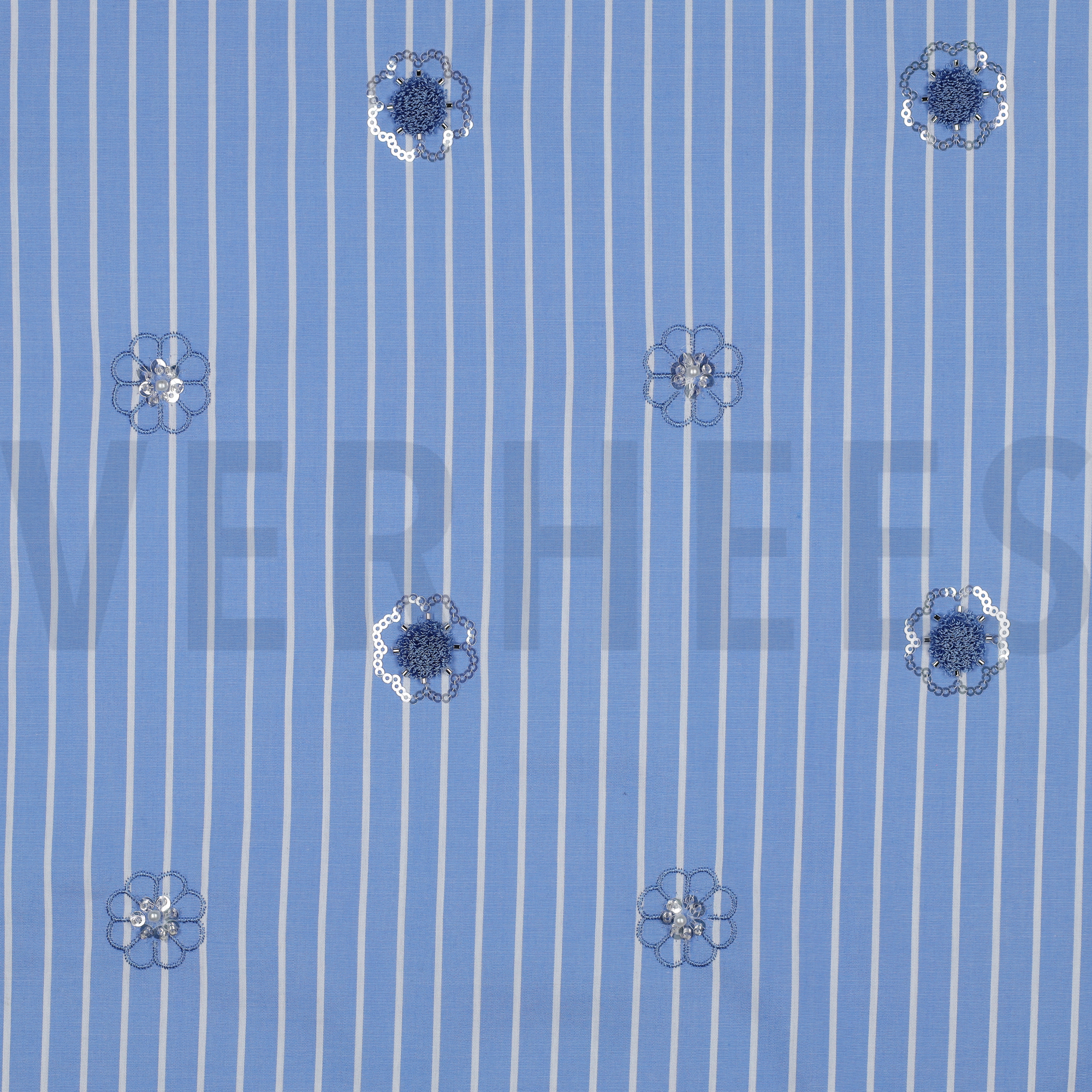 COTTON STRIPES SEQUINS FLOWERS BLUE (high resolution)