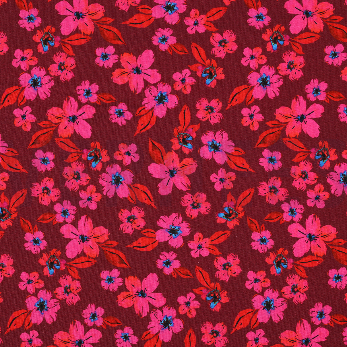 JERSEY DIGITAL FLOWERS PINK/RED (high resolution)