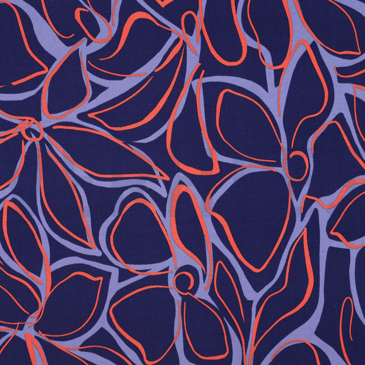 VISCOSE ROSELLA STRETCH ABSTRACT FLOWERS NAVY (high resolution)
