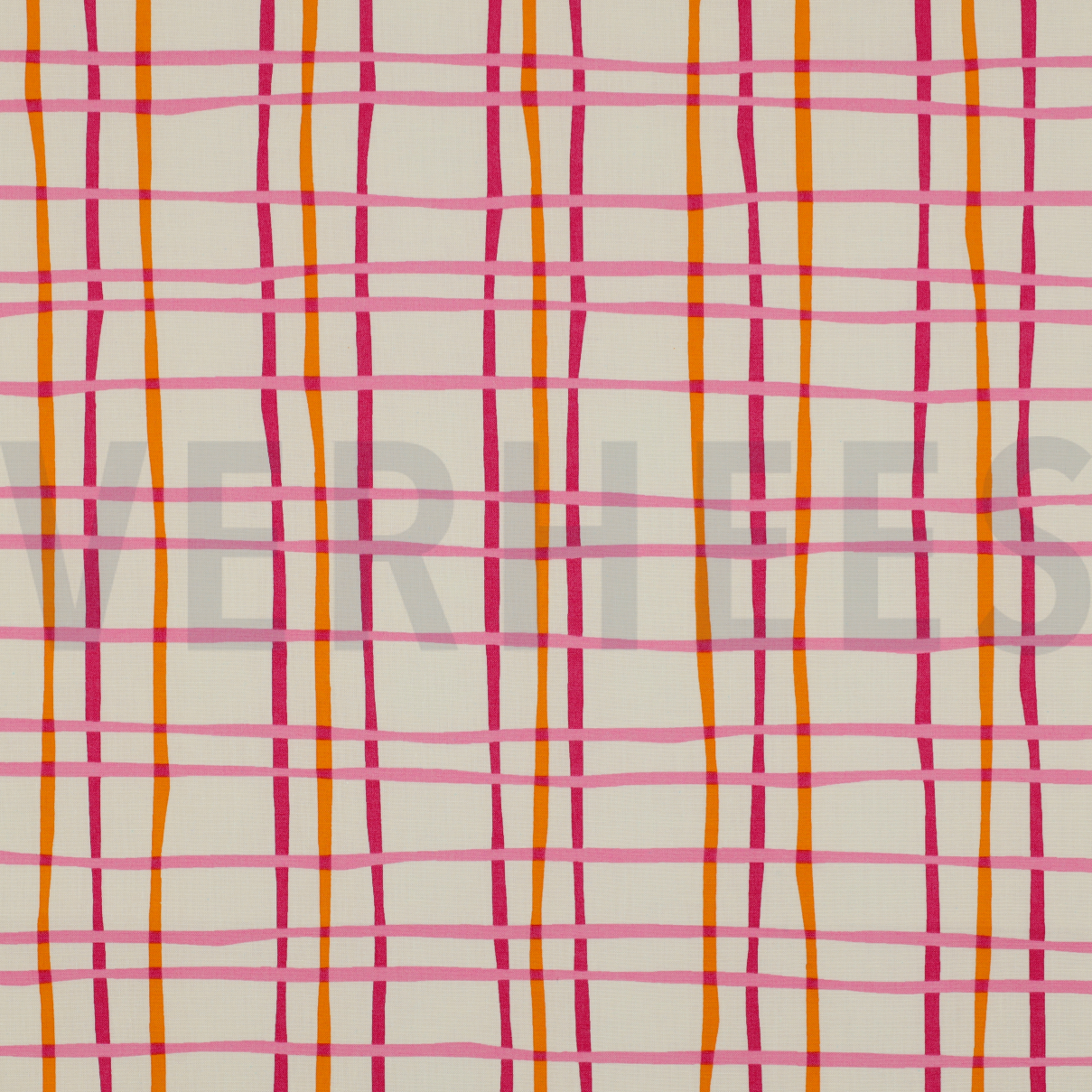 KATOENEN POPLIN BLOEMEN & RUITEN GEBROKEN WIT (high resolution)