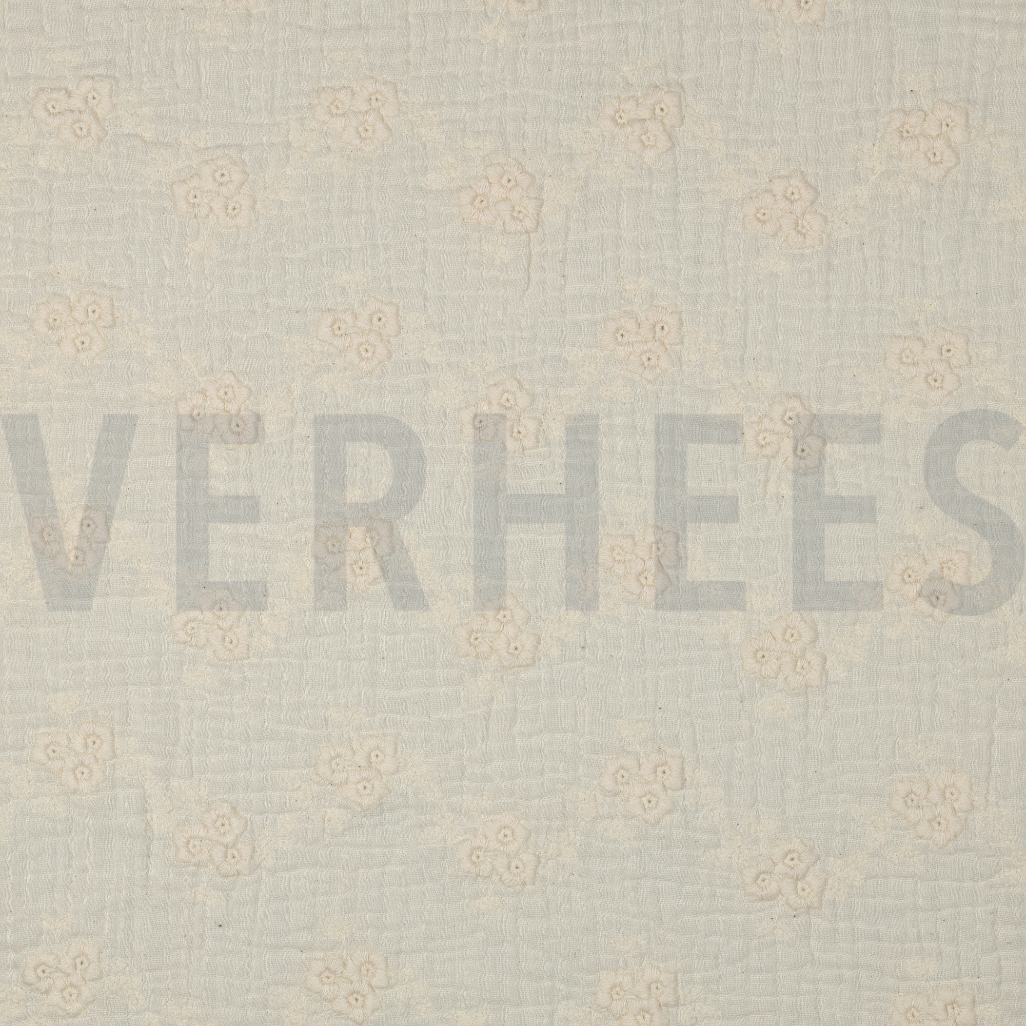 DOUBLE GAZE DE COTON BRODERIE FLEURS NATUREL (high resolution)