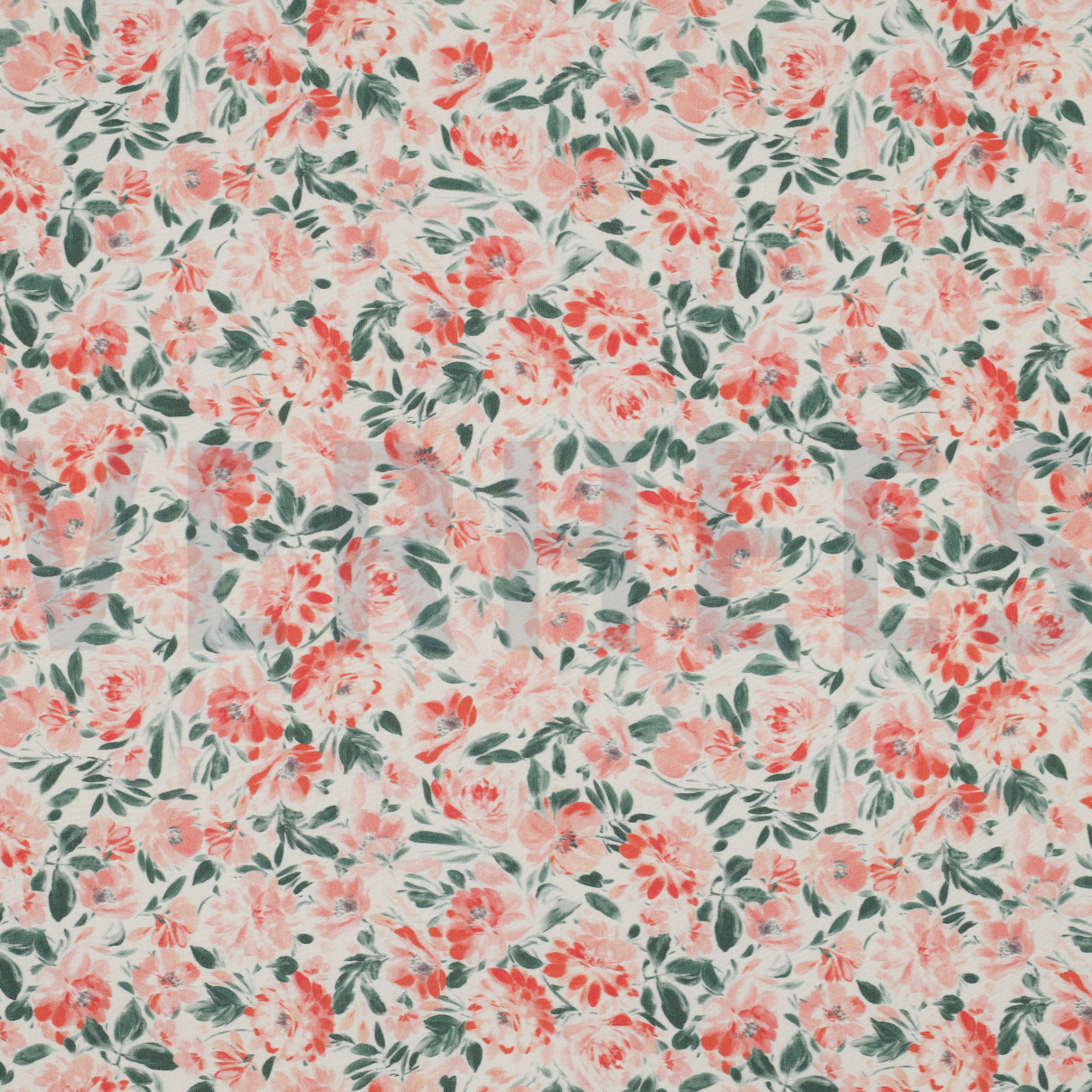 VISCOSE RADIANCE DIGITAL FLEURS ÉCRU/CORAIL (high resolution)