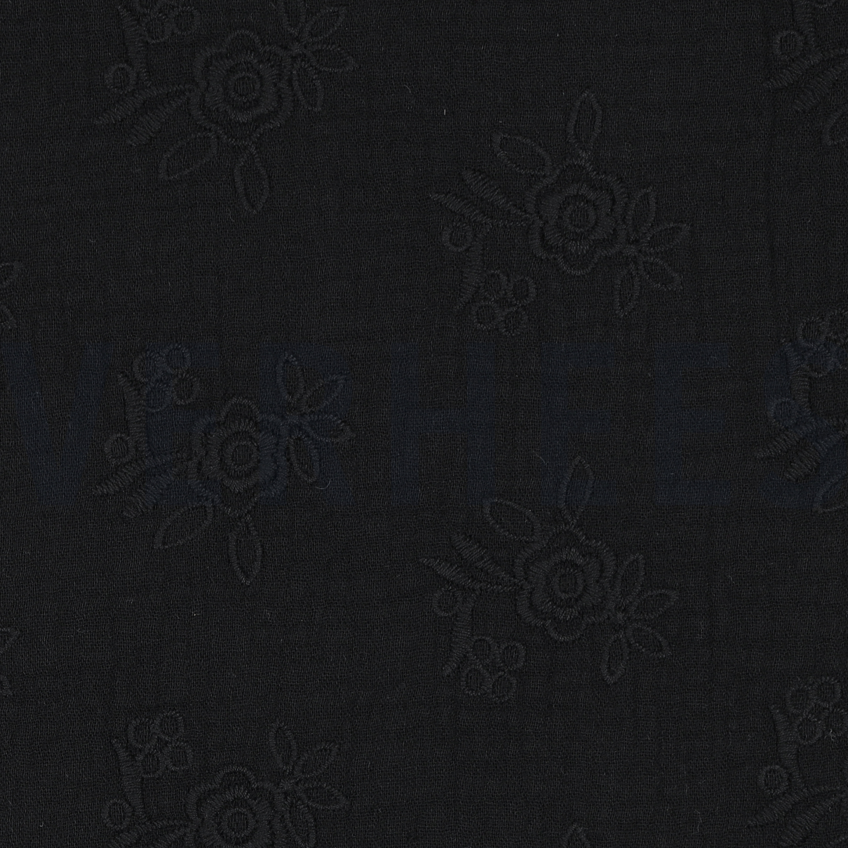 DOUBLE GAUZE EMBROIDERY BLOEMEN ZWART (high resolution)