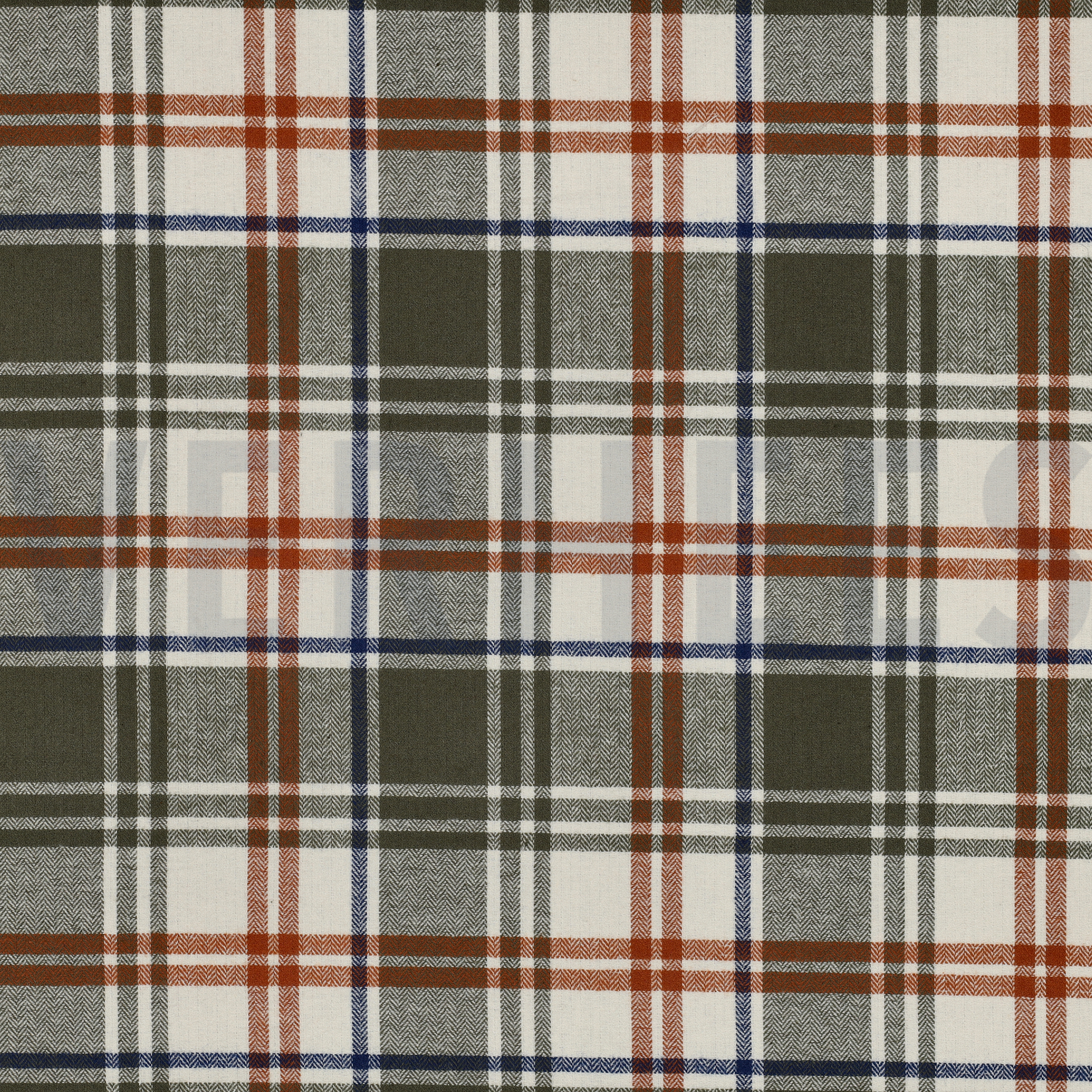 BAUMWOLLE GARNGEFÄRBT ANGERAUT KAROS OLIVE (high resolution)