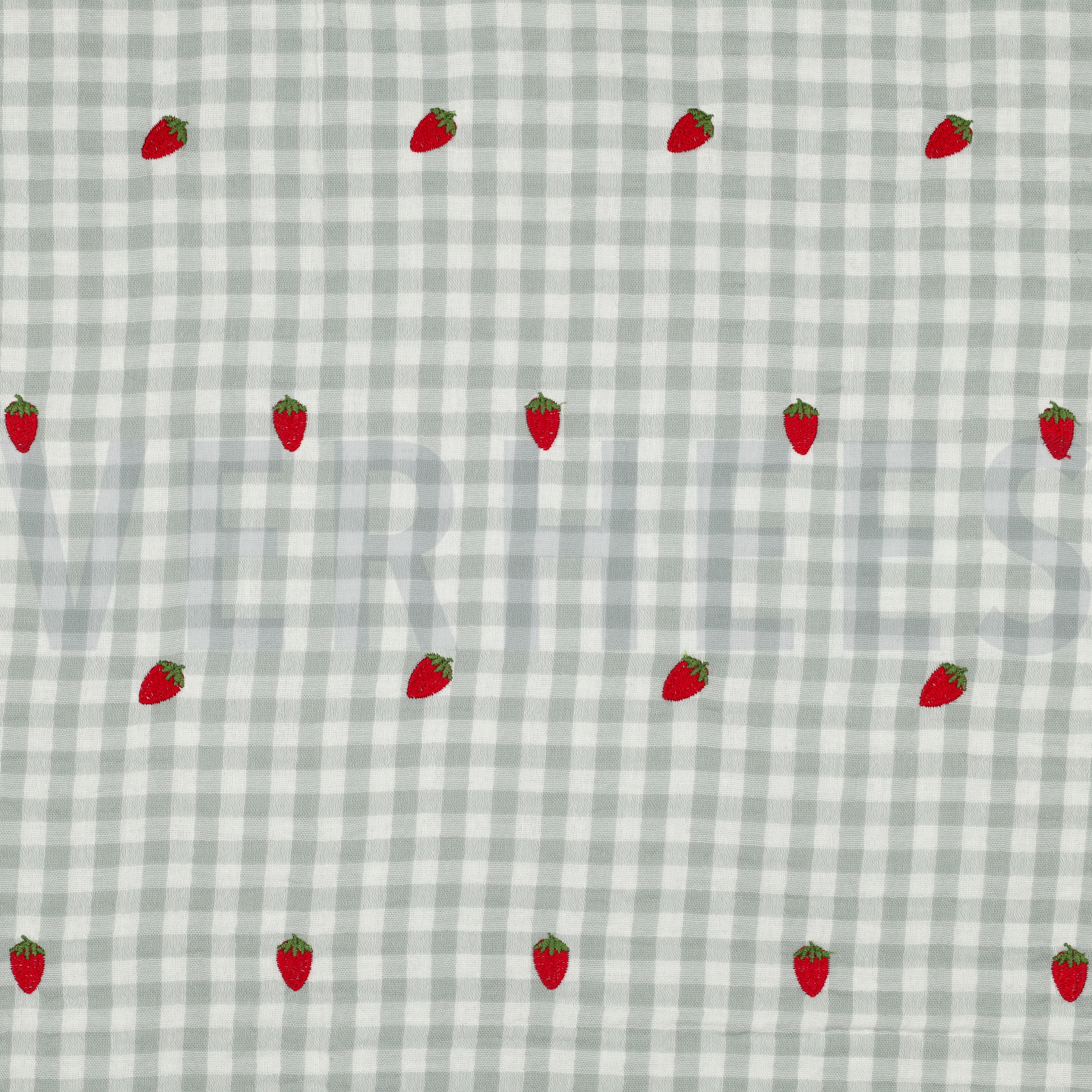 DOUBLE GAUZE EMBROIDERY AARDBEIEN GROEN (high resolution)