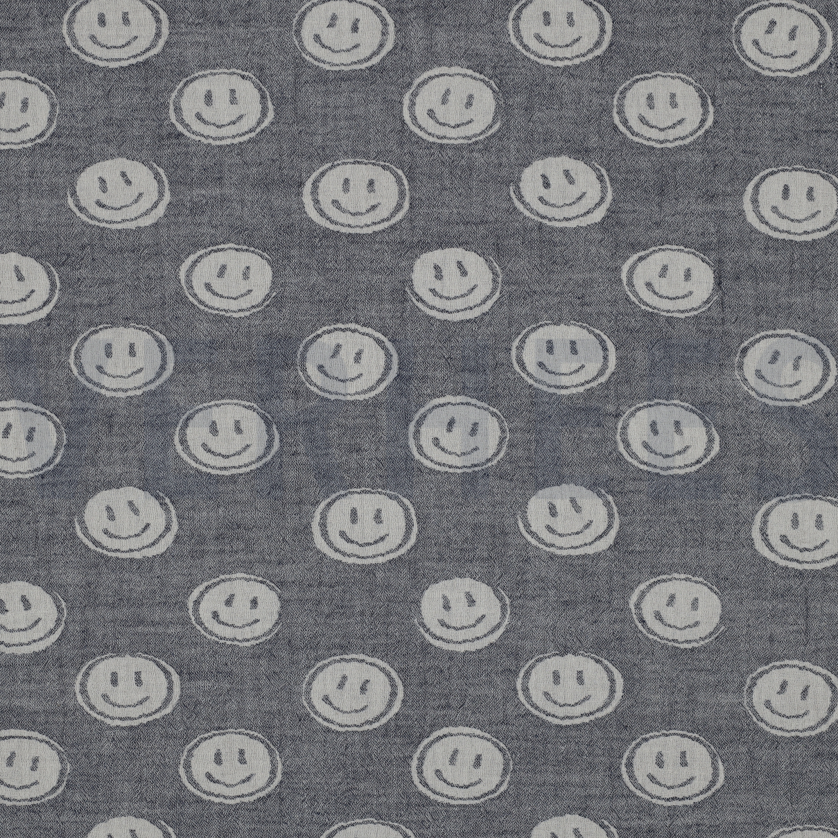 DOUBLE GAZE DE COTON JACQUARD SMILEYS BLEU MARINE/ÉCRU (high resolution)