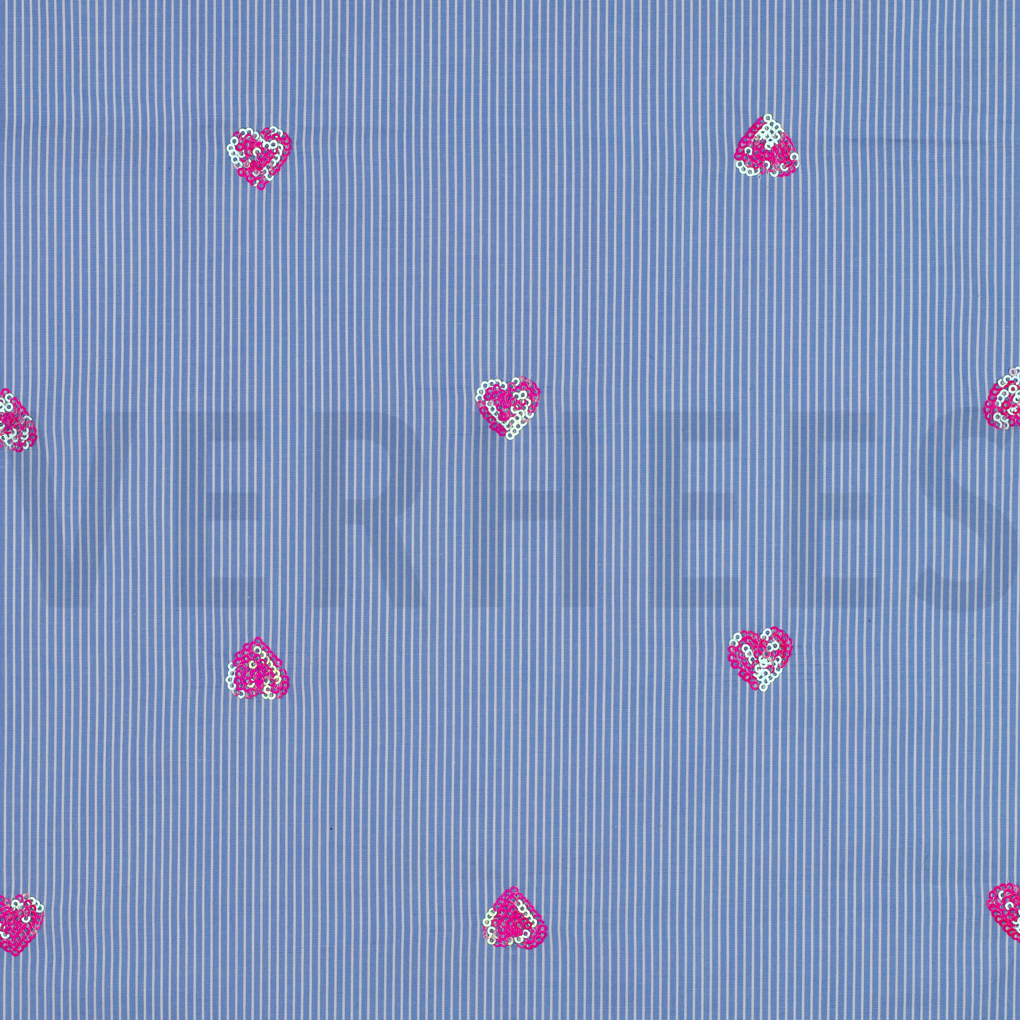 BAUMWOLLE STREIFEN PAILLETTEN HERZEN BLAU (high resolution)
