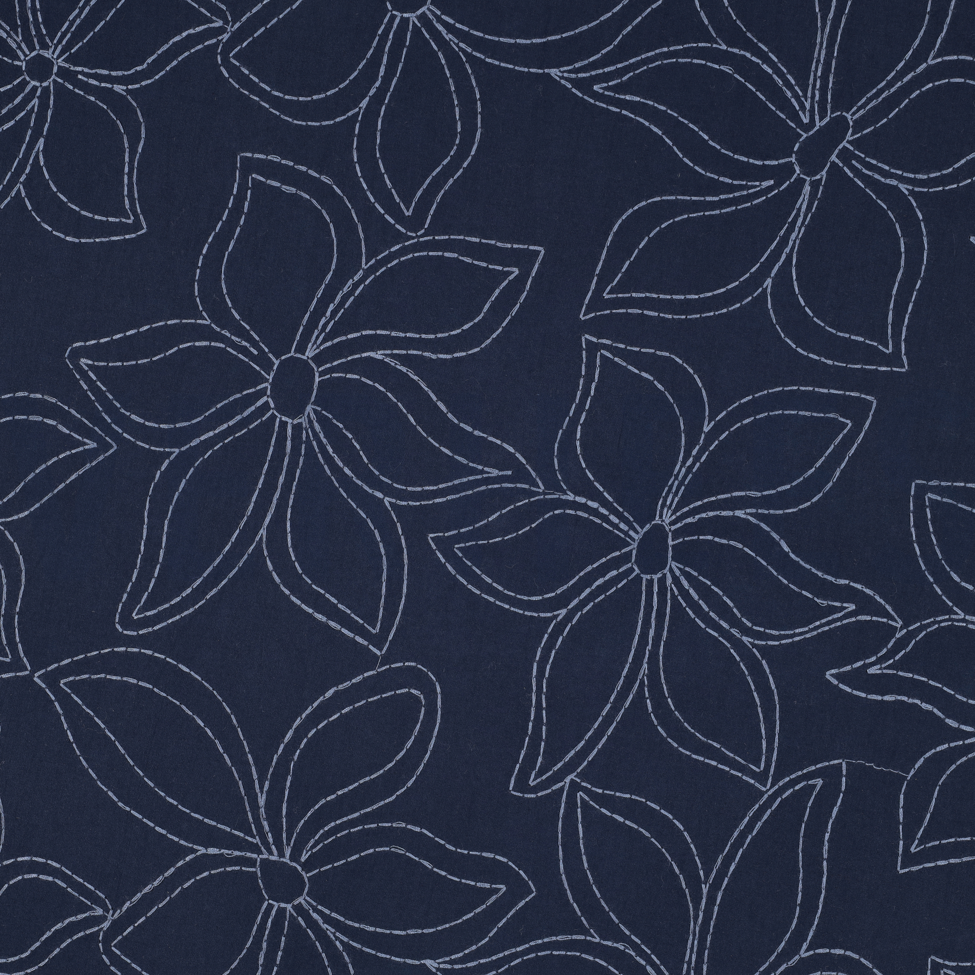 BAUMWOLLE GEWASCHEN STICKEREI BLUMEN MARINEBLAU (high resolution)