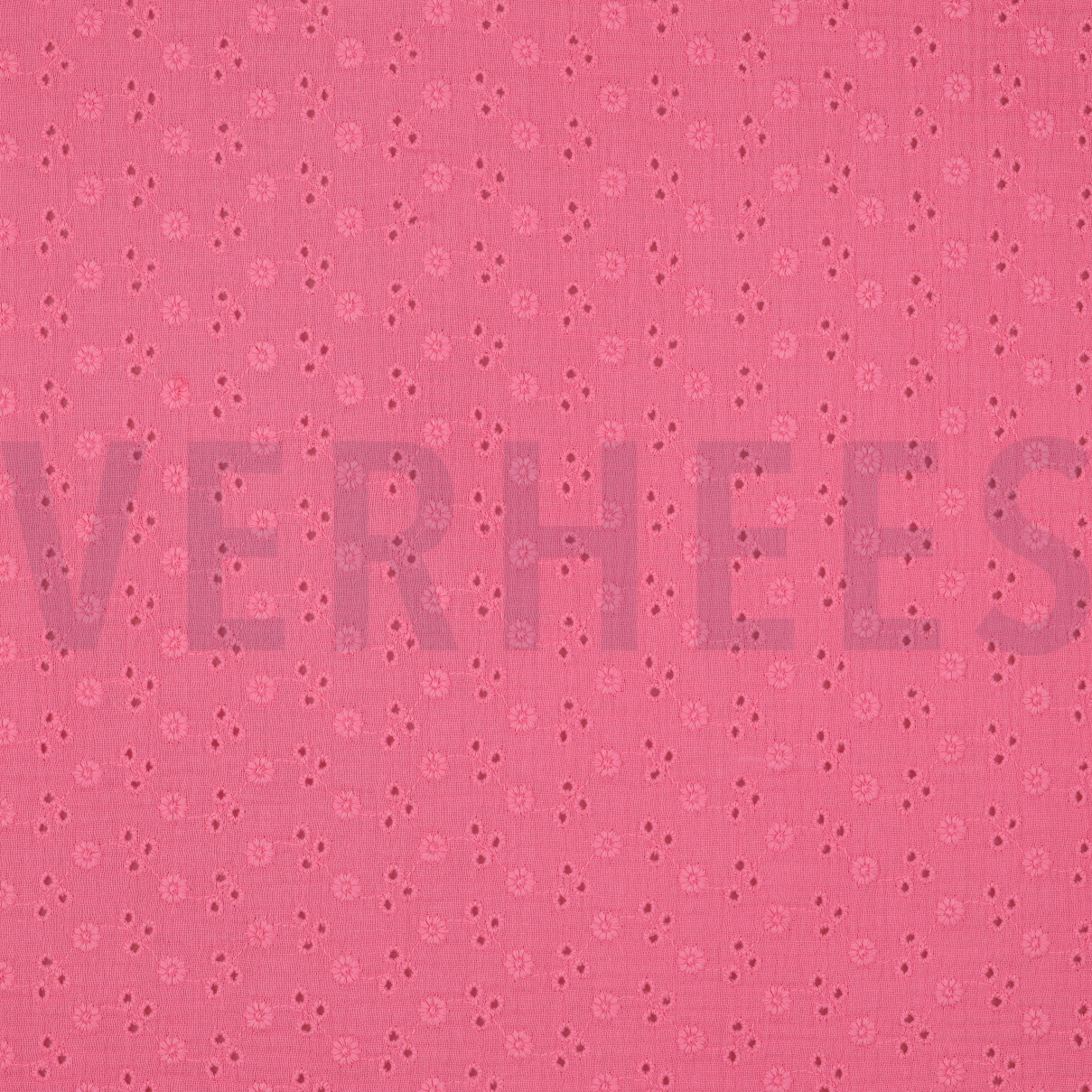 DOUBLE GAZE DE COTON BRODERIE FLEURS ROSE (high resolution)