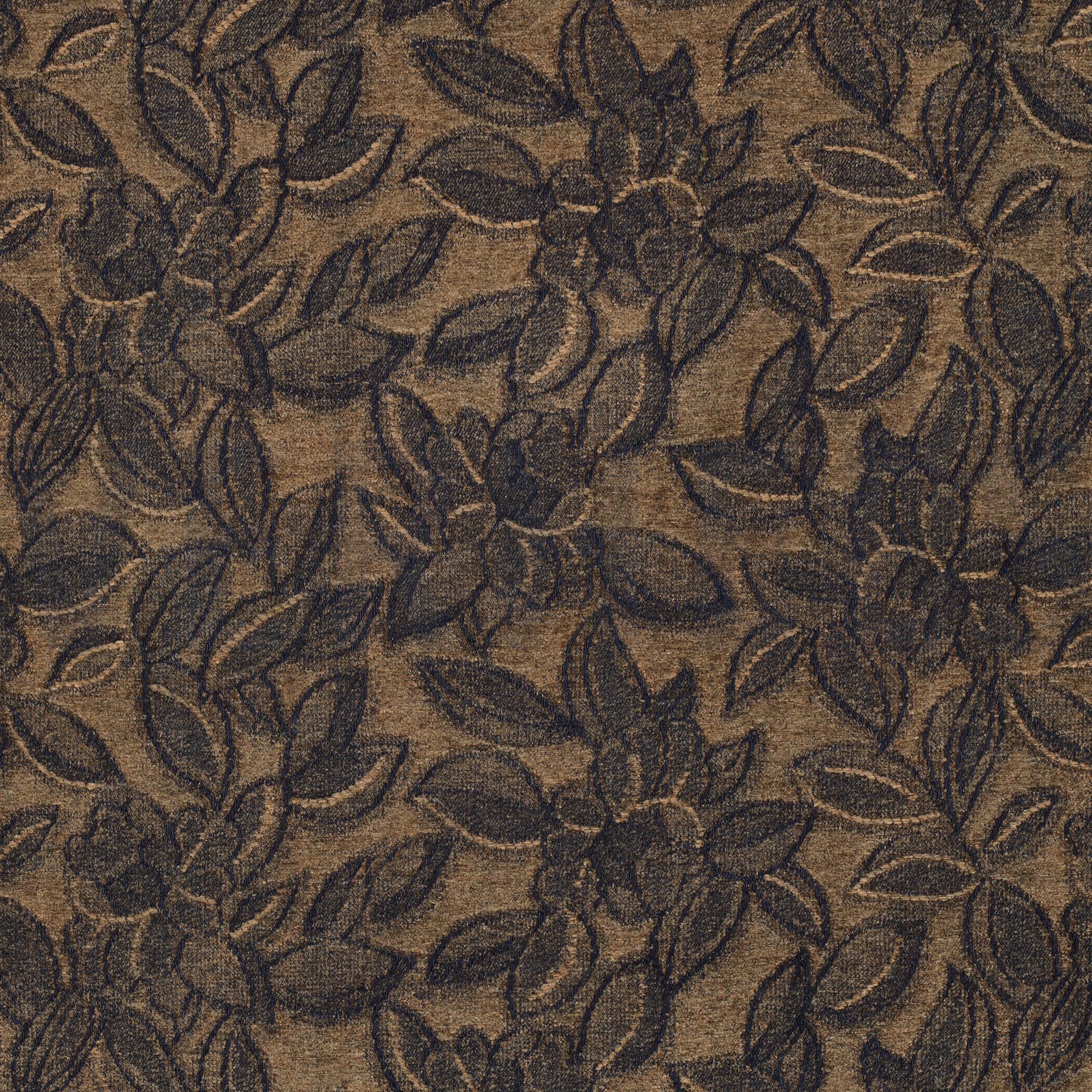 DENIM SAMT JACQUARD BLÄTTER BRAUN (high resolution)