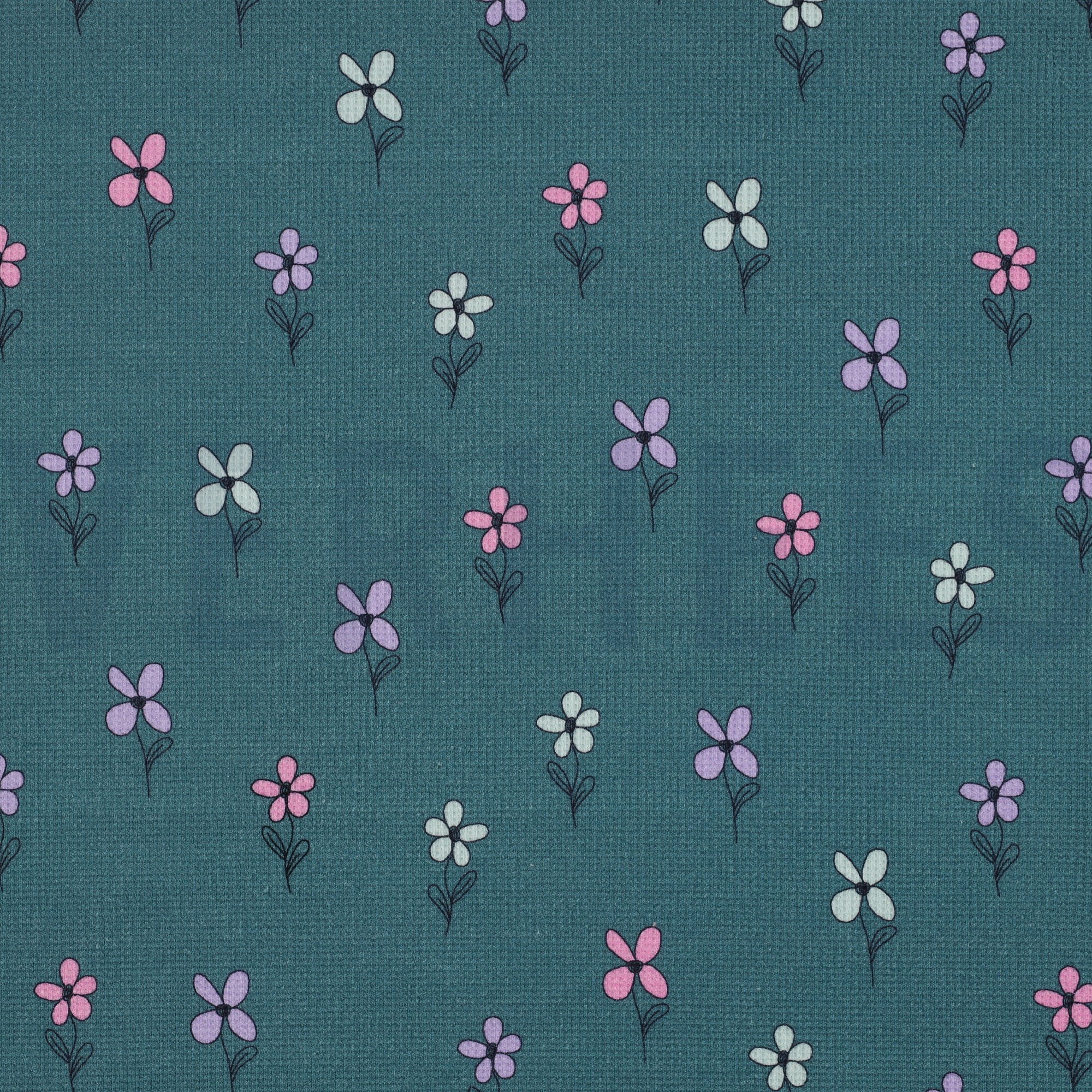 JERSEY GAUFRÉ FLEURS PÉTROLE (high resolution)