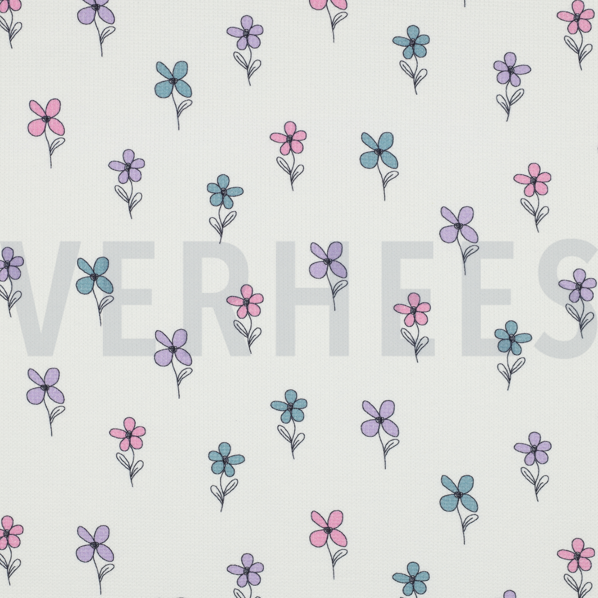 JERSEY GAUFRÉ FLEURS PÉTROLE (high resolution)