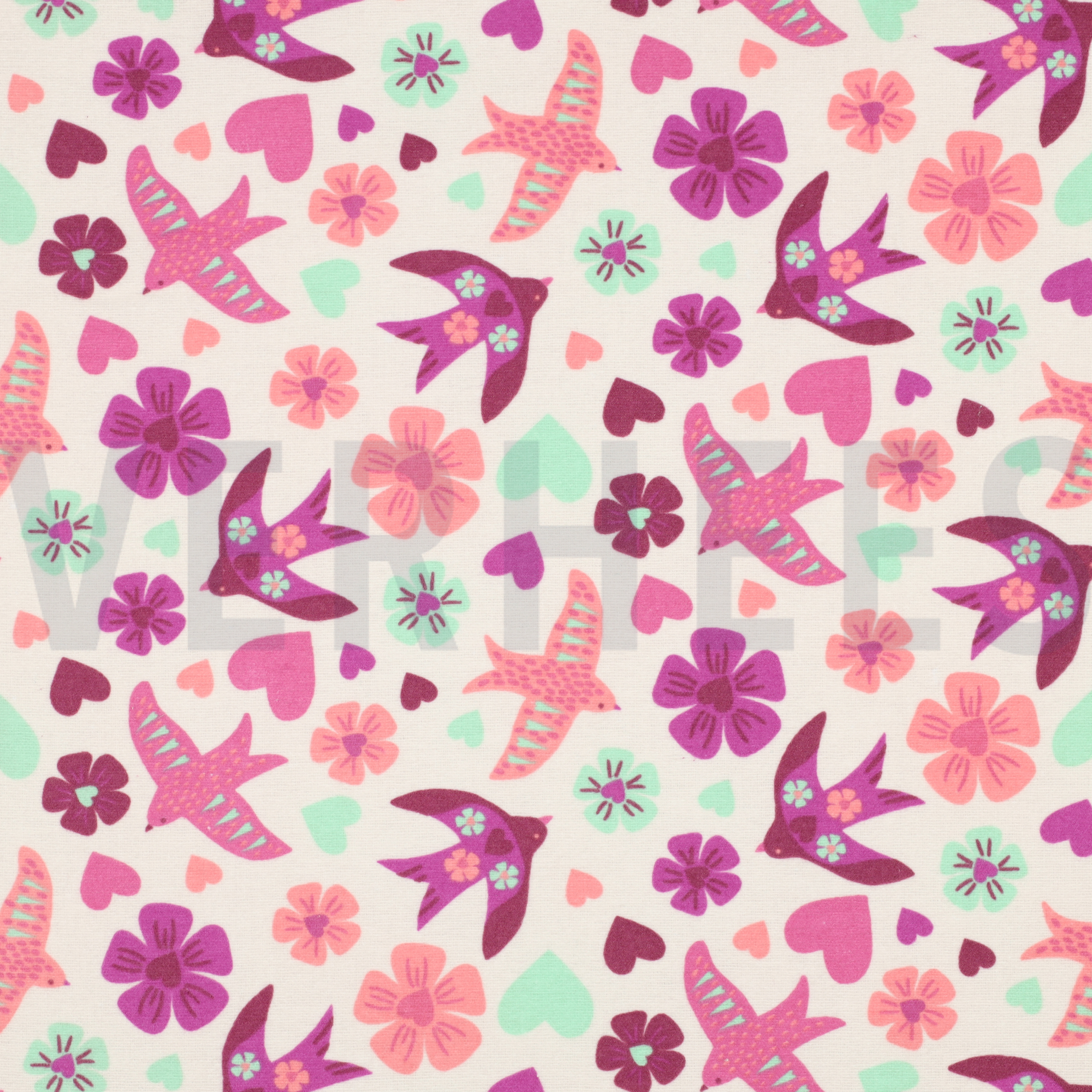 FLANELLE OISEAUX BLANC CASSÉ (high resolution)