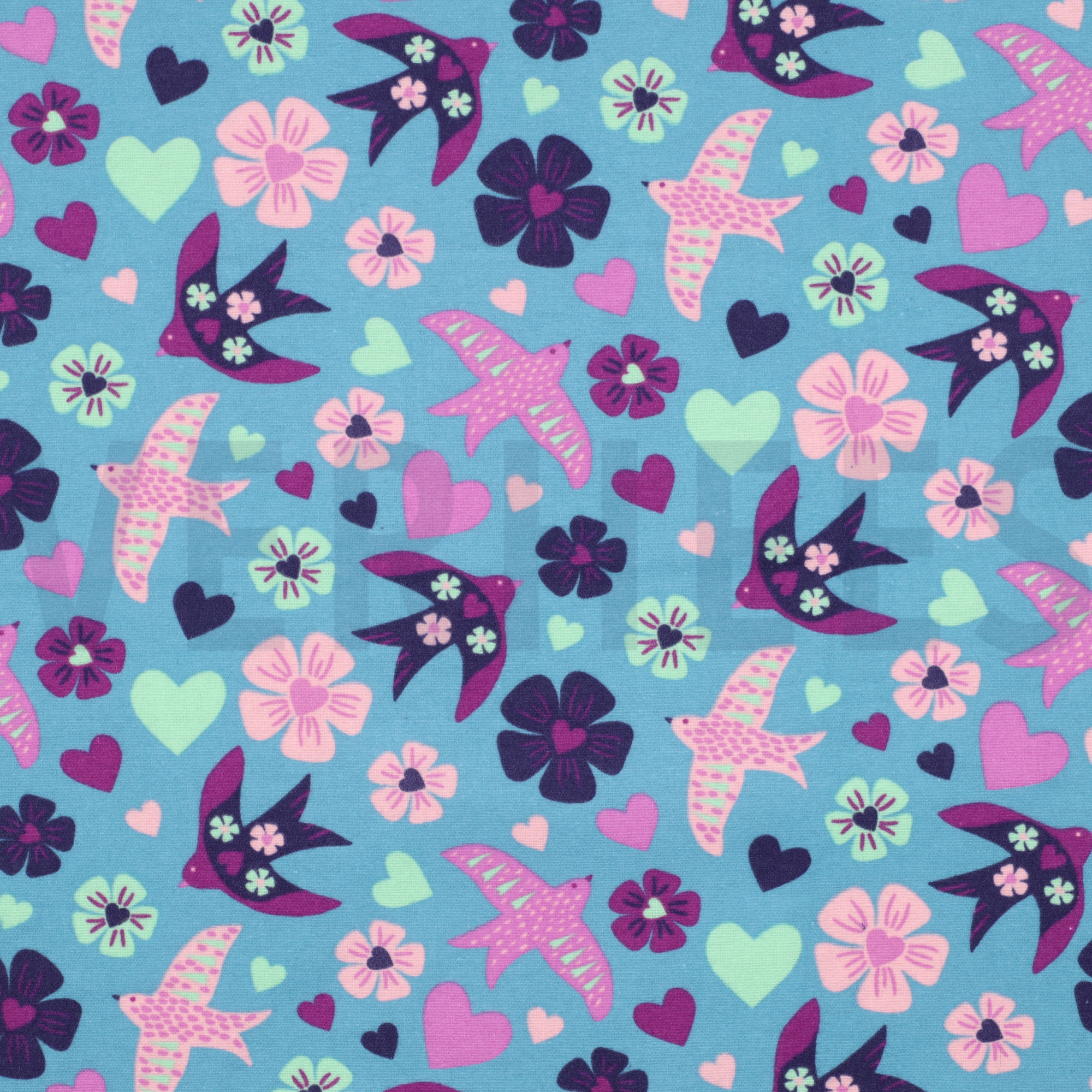 FLANELLE OISEAUX JEAN BLEU (high resolution)