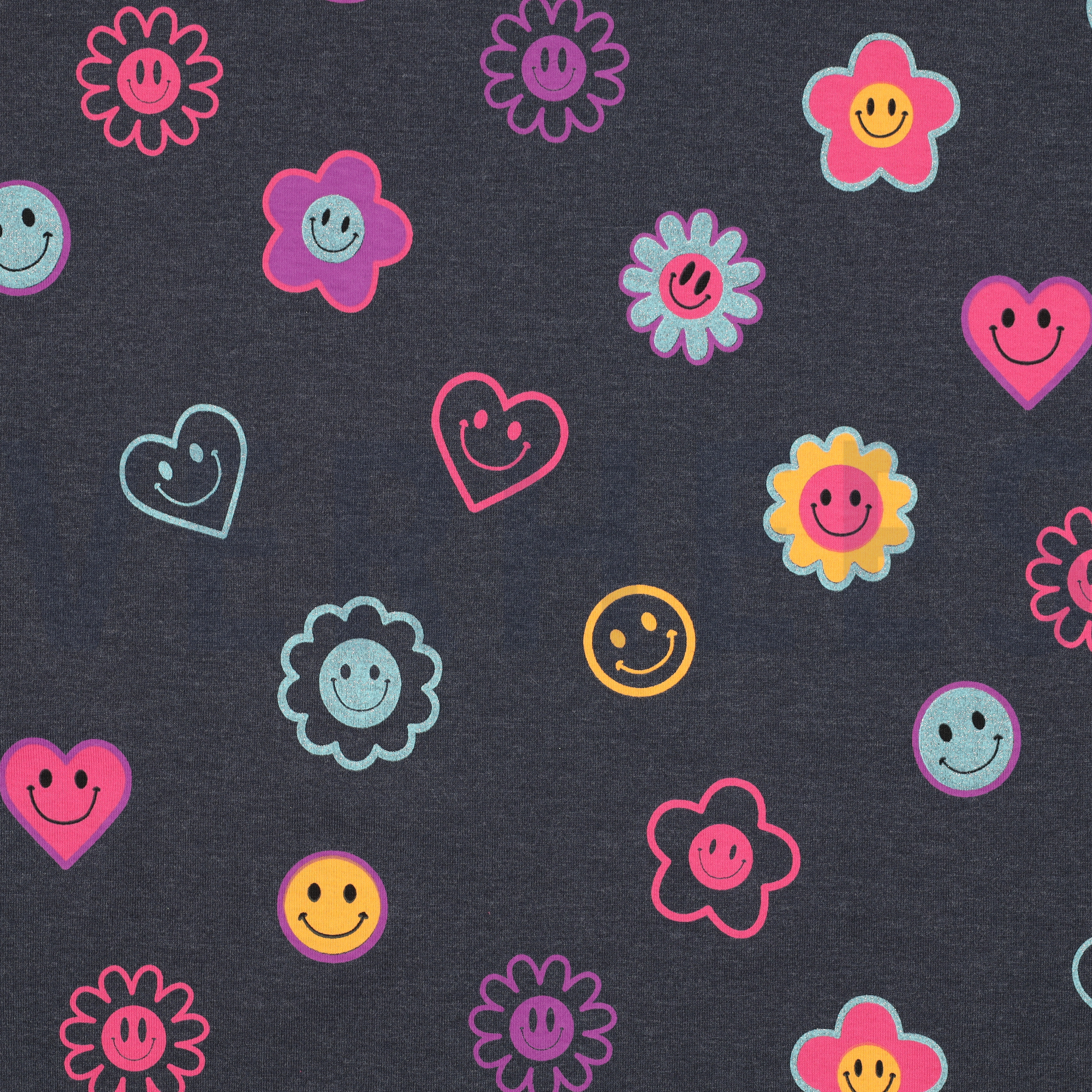 JERSEY GEMÊLEERD GLITTER SMILEYS INDIGO (high resolution)